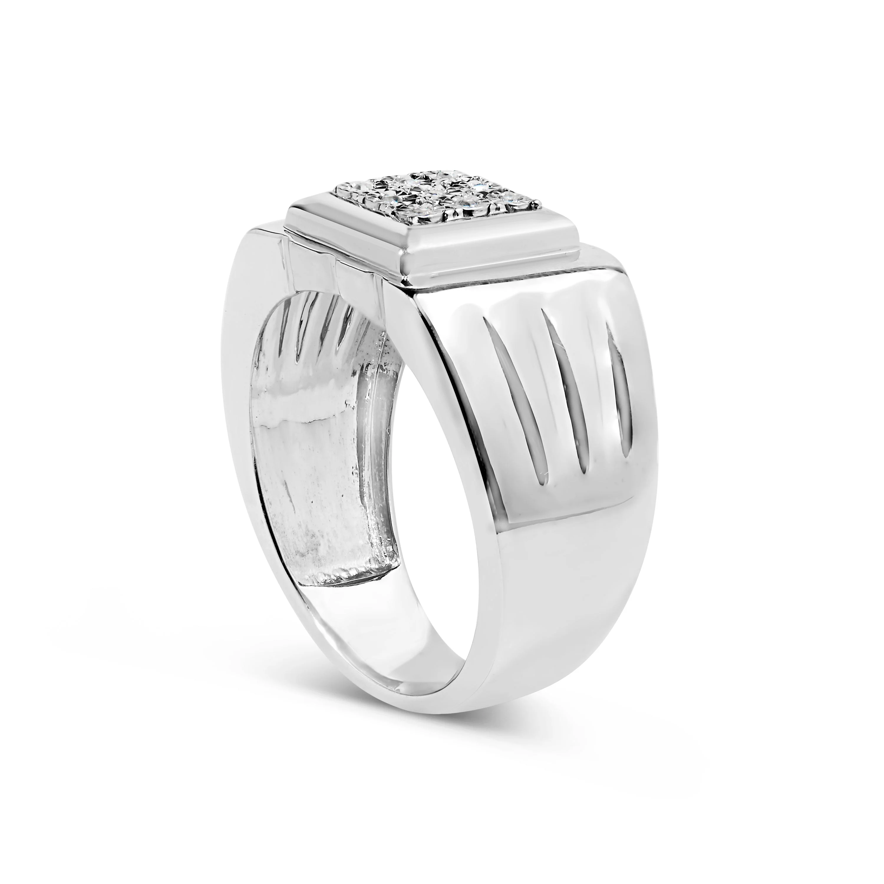 .925 Sterling Silver Diamond Accent Miracle-Set 9 Stone Ridged Band Gentlemen's Fashion Ring (I-J Color, I3 Clarity) - Size 10 - Image 9