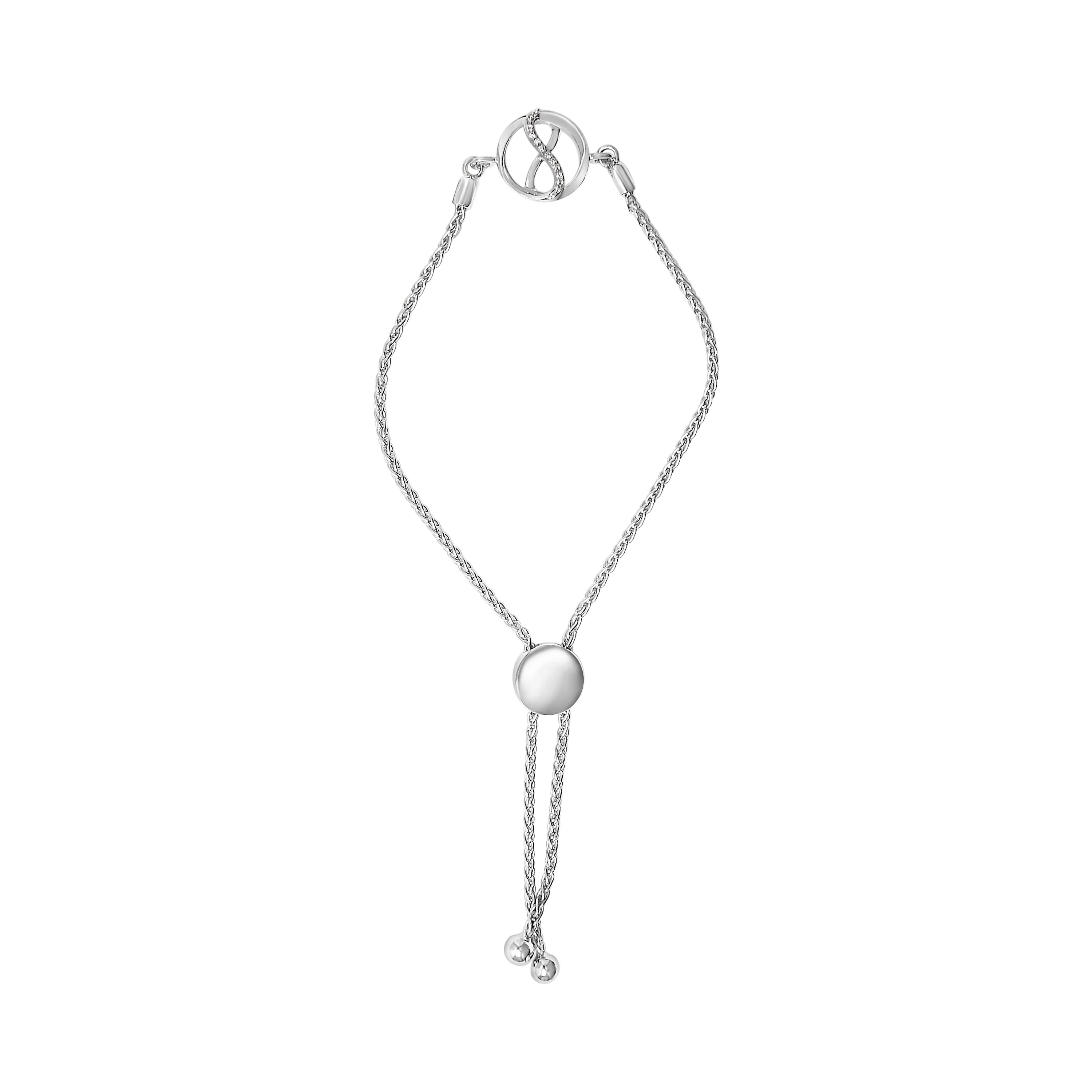 .925 Sterling Silver Diamond Accent Ribbon and Circle Bolo Adjustable Bracelet - Image 3