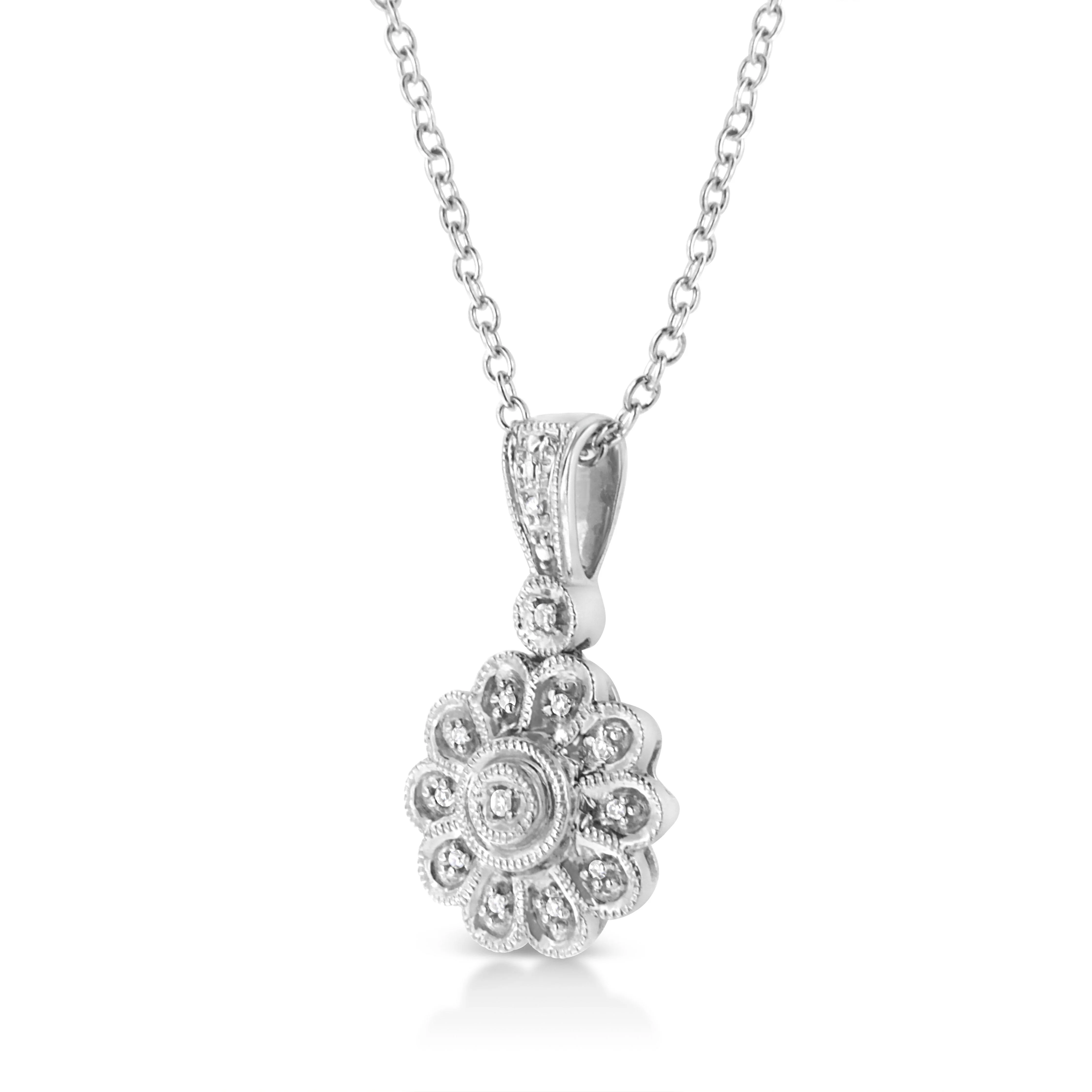 .925 Sterling Silver Diamond Accent Sunburst Milgrain 18" Pendant Necklace (I-J Color, I1-I2 Clarity) - Image 6