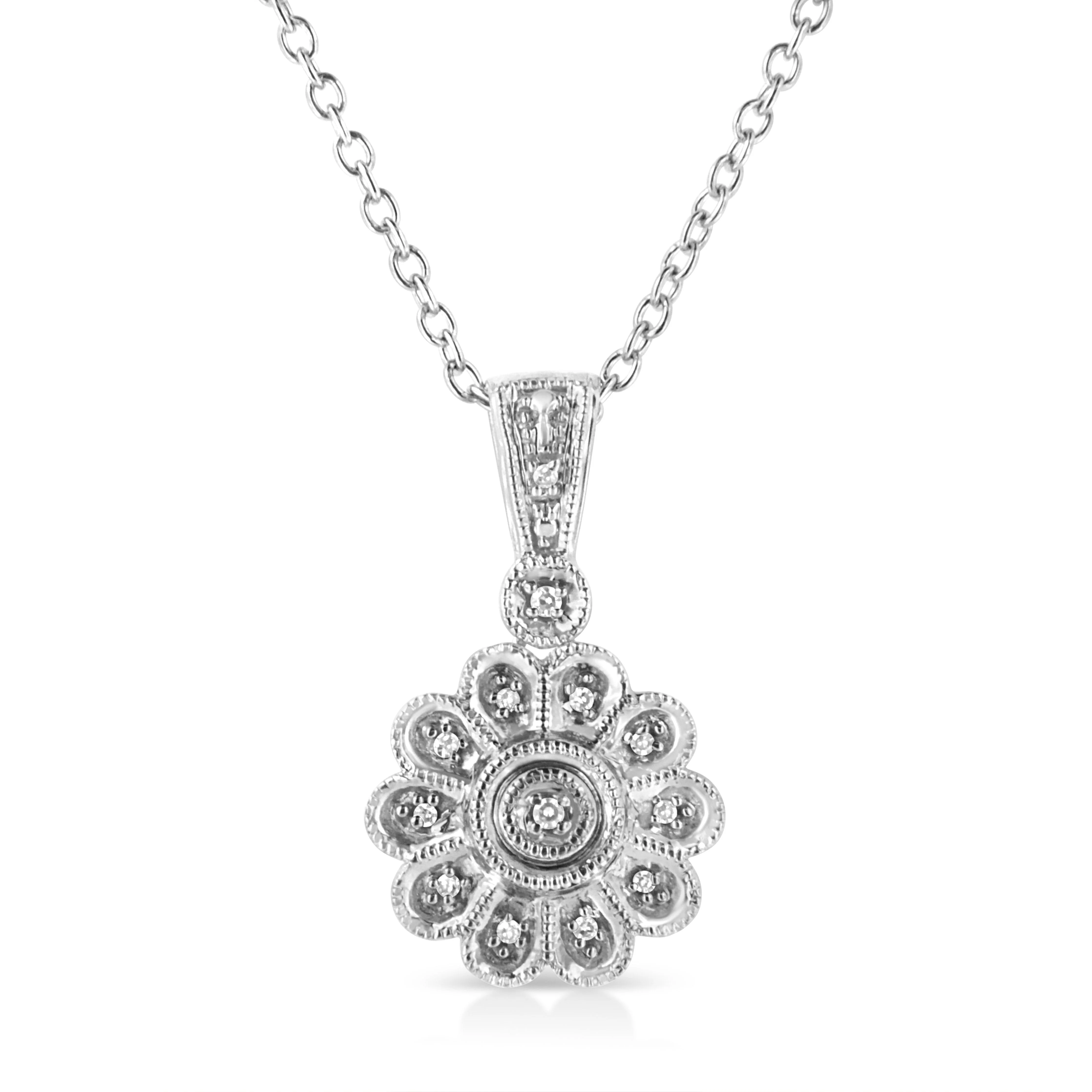 .925 Sterling Silver Diamond Accent Sunburst Milgrain 18" Pendant Necklace (I-J Color, I1-I2 Clarity) - Image 8