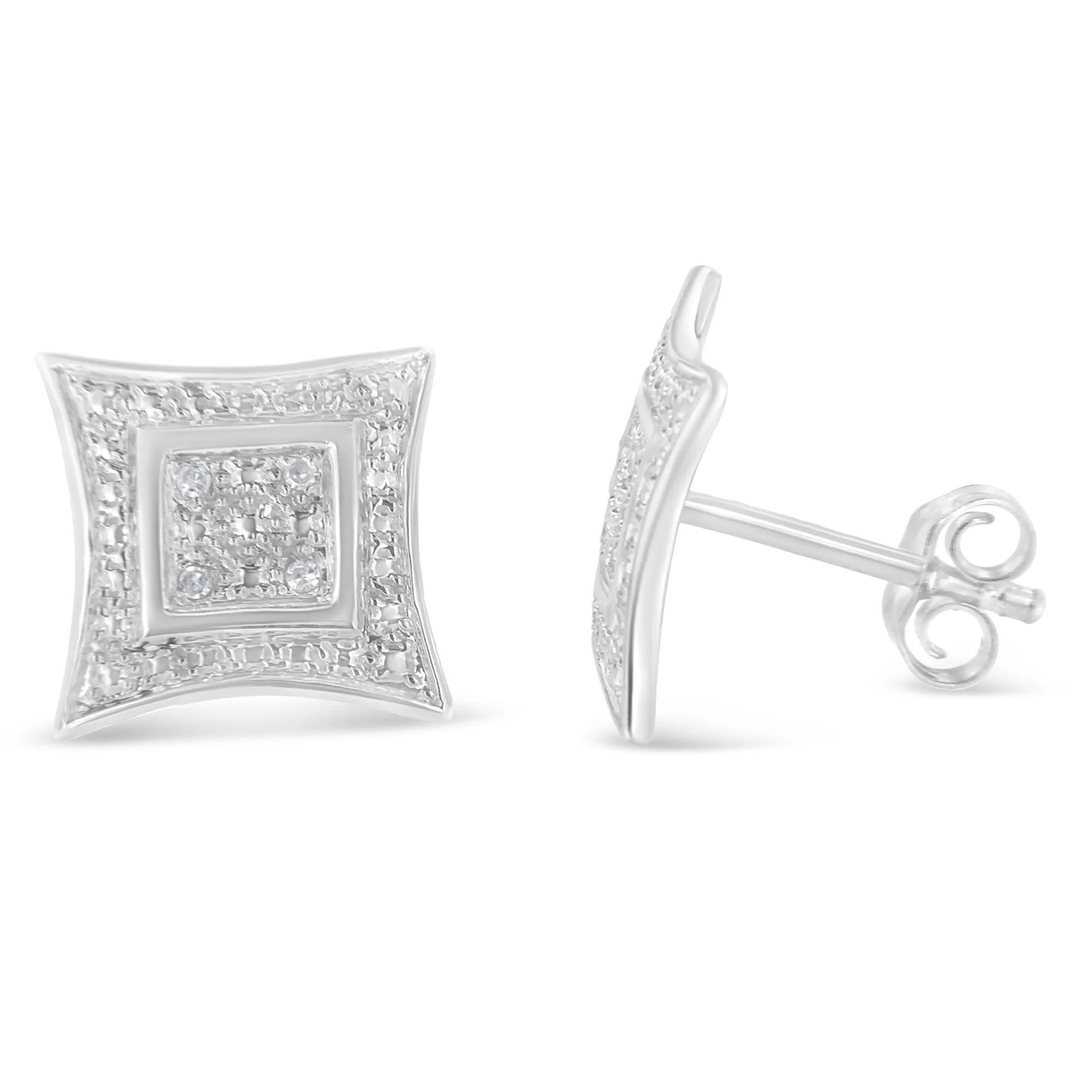 .925 Sterling Silver Diamond Accented 4-Stone Four Pointed Star Shaped Halo-Style Stud Earrings (H-I Color, I2-I3 Clarity) - Image 3