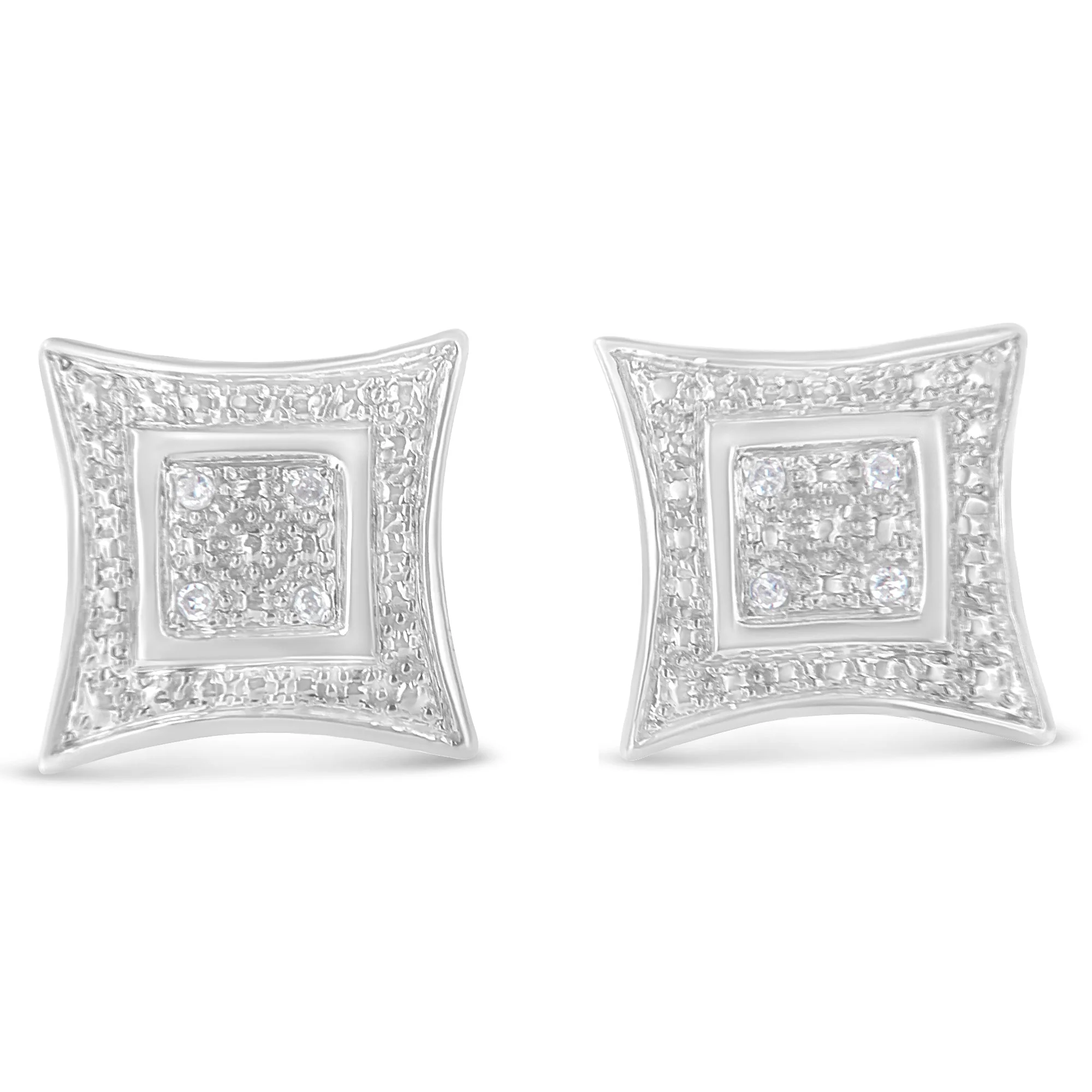 .925 Sterling Silver Diamond Accented 4-Stone Four Pointed Star Shaped Halo-Style Stud Earrings (H-I Color, I2-I3 Clarity) - Image 6