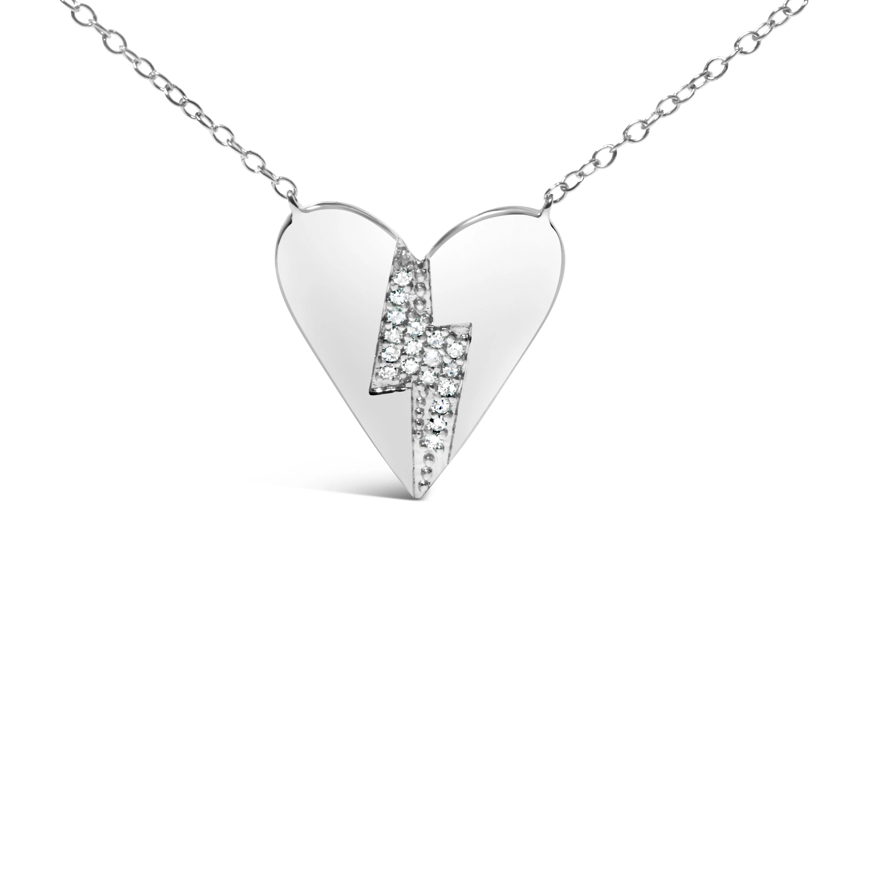 .925 Sterling Silver Diamond Broken Heart Pendant Necklace (H-I Color, I1-I2 Clarity) - 18" Inches - Image 2