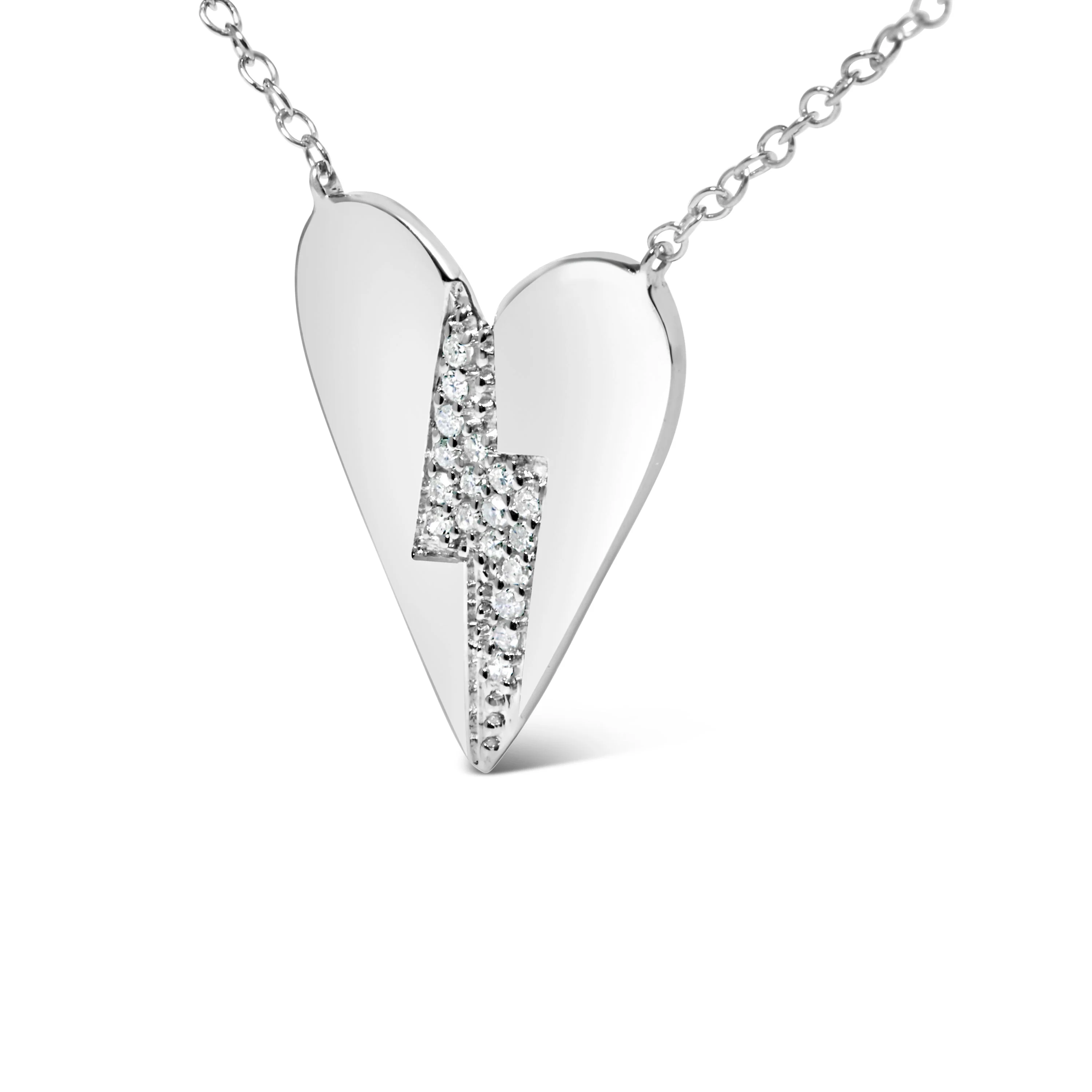 .925 Sterling Silver Diamond Broken Heart Pendant Necklace (H-I Color, I1-I2 Clarity) - 18" Inches - Image 3