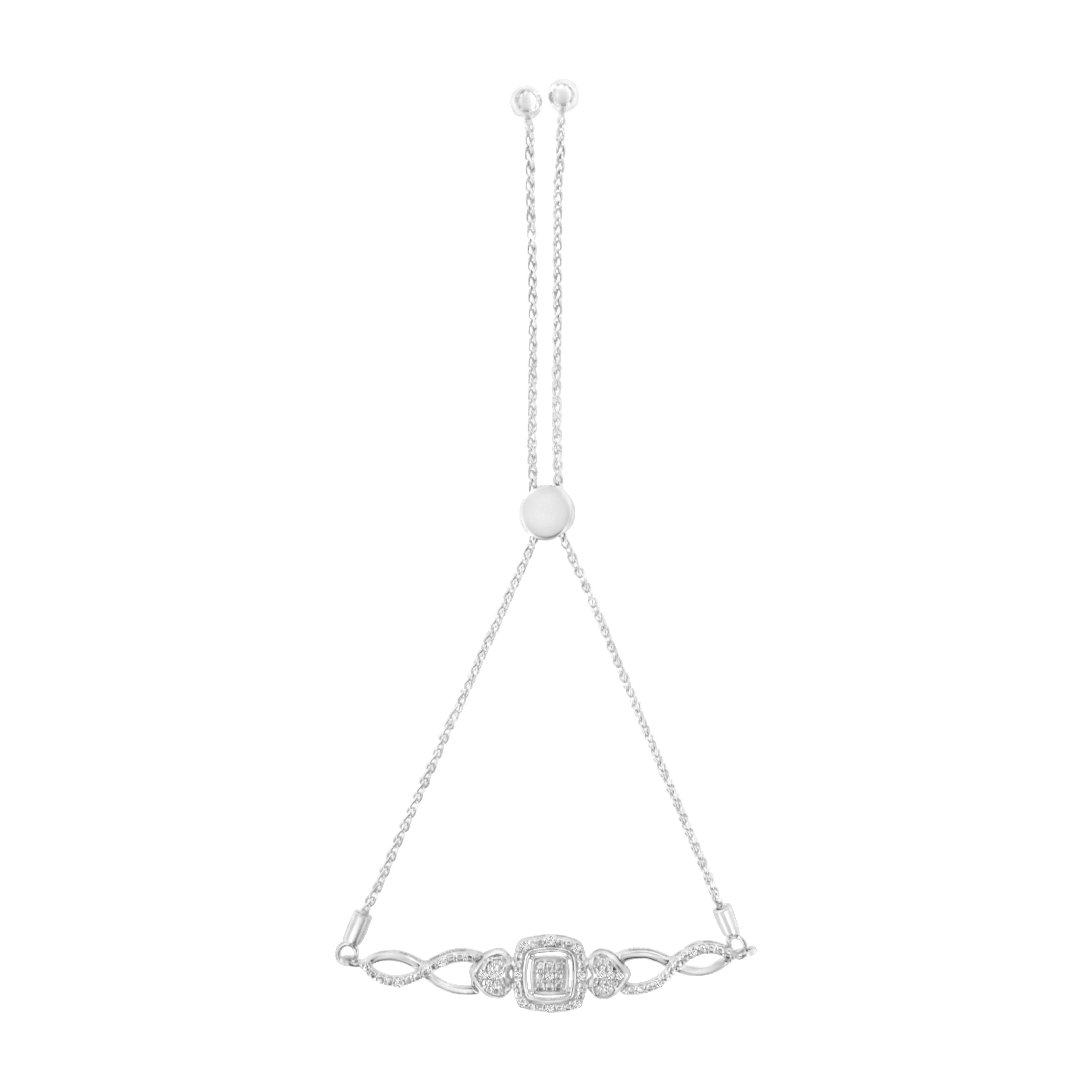 .925 Sterling Silver Diamond Cushion Frame Heart-Sides Twist 4â€-10†Adjustable Bolo Tennis Bolo Bracelet (I-J Color, I3 Clarity) - Image 5