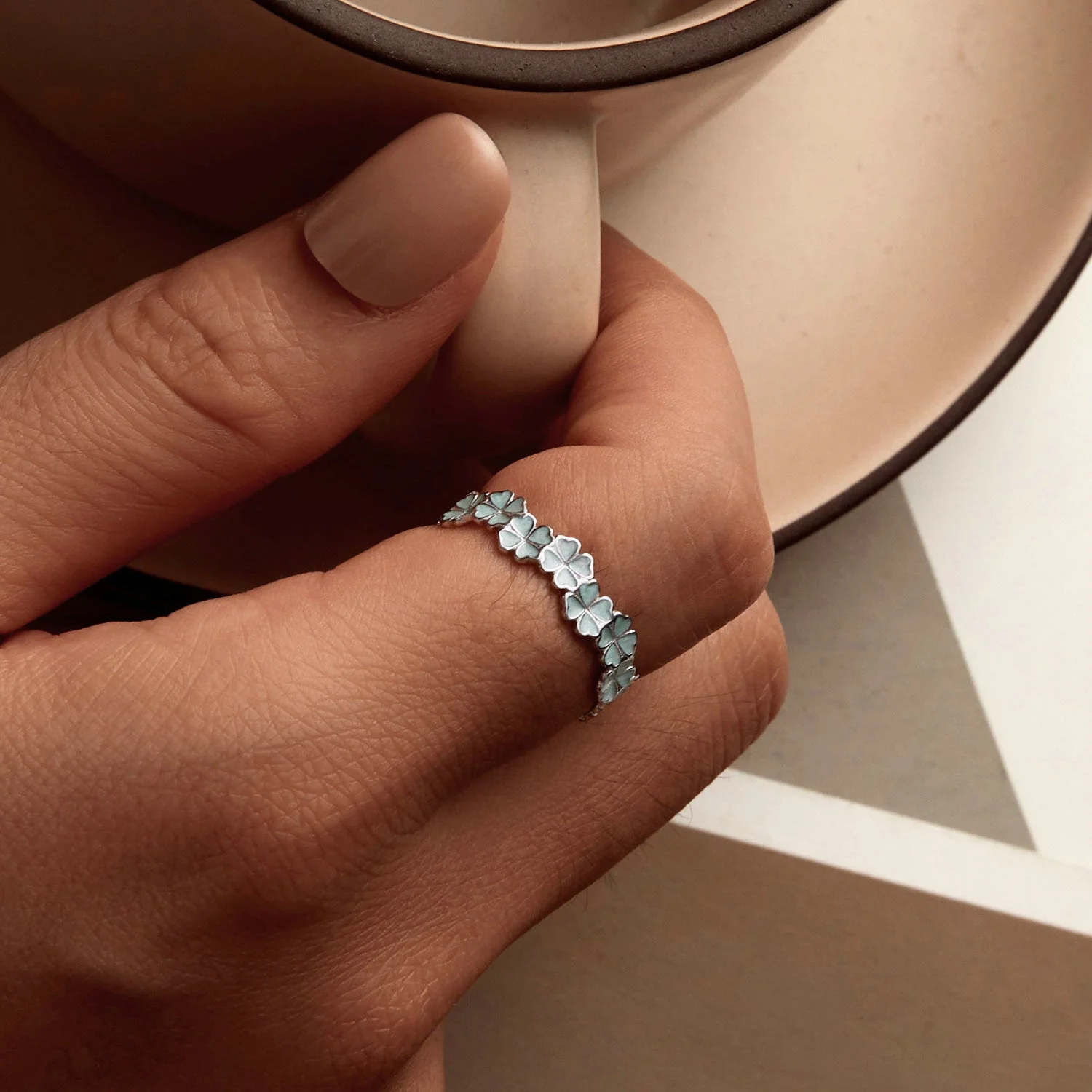 925 Sterling Silver Enamel and Platinum Plated Ring Size 6 for Women - Image 6
