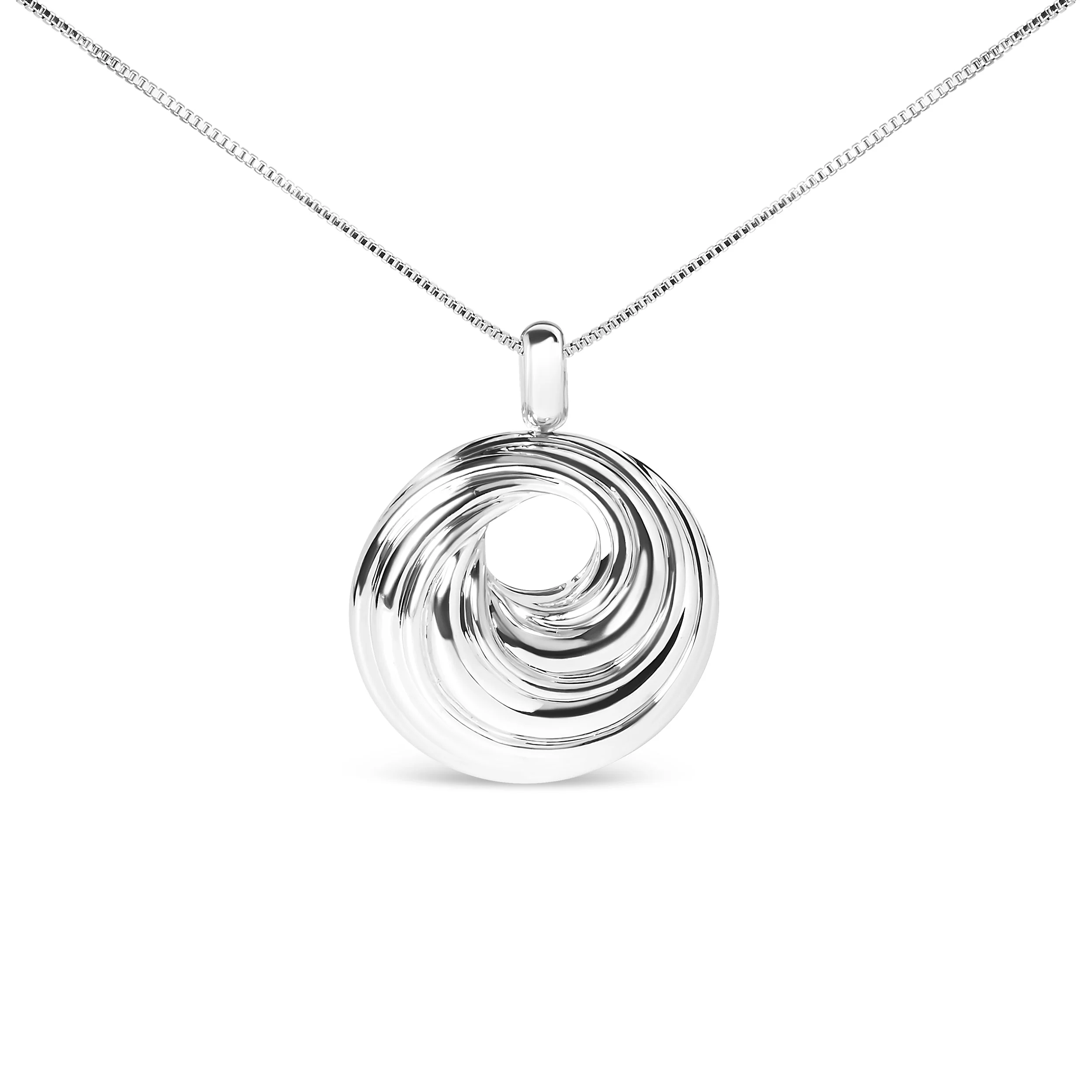 .925 Sterling Silver Endless Wave Swirl Statement Medallion 18" Pendant Necklace - Image 5