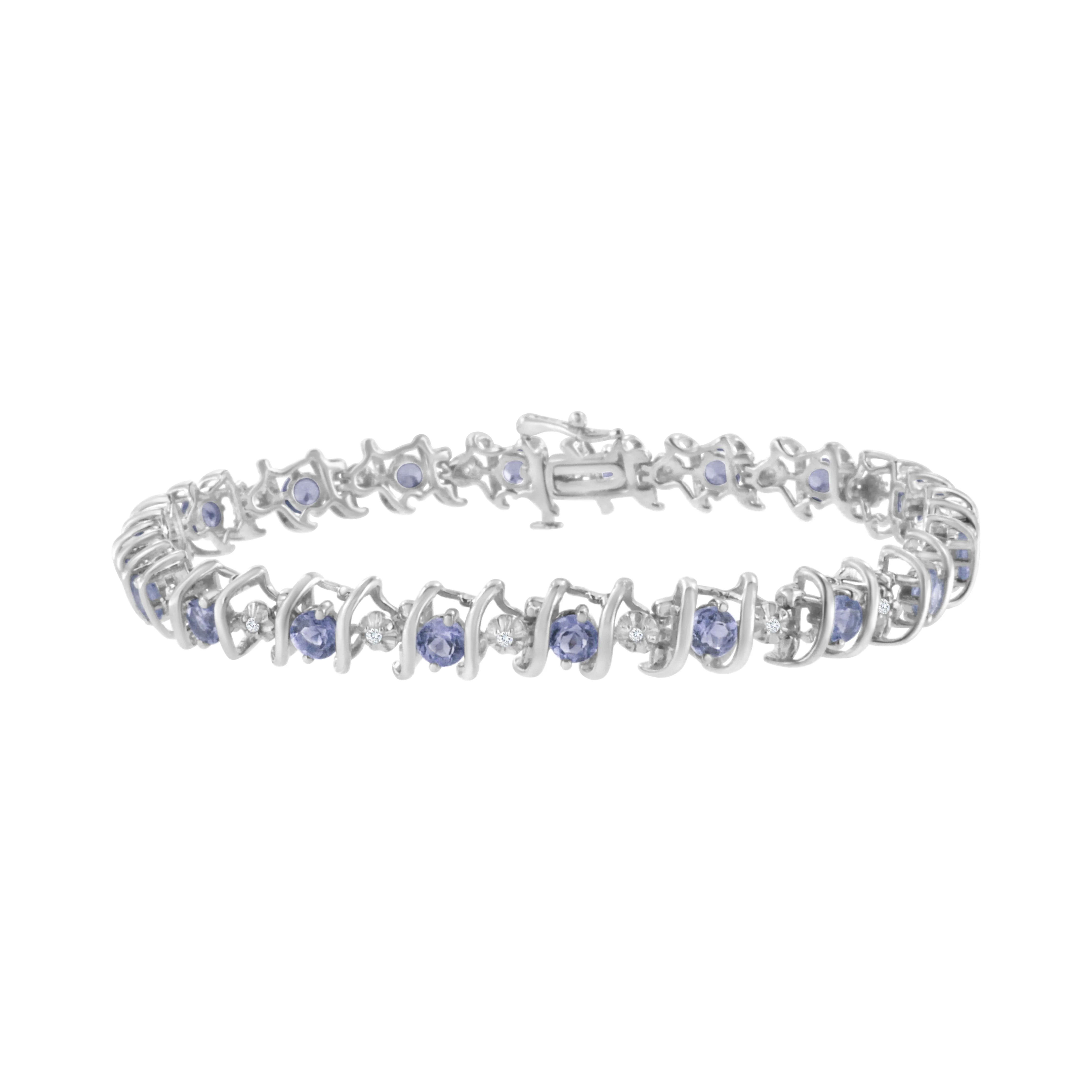 .925 Sterling Silver, Lab-Grown Gemstone and 4 Cttw Round Diamond Tennis Bracelet (H-I Color, I1-I2 Clarity) - Created Blue Sapphire, September Birthstone - Image 10