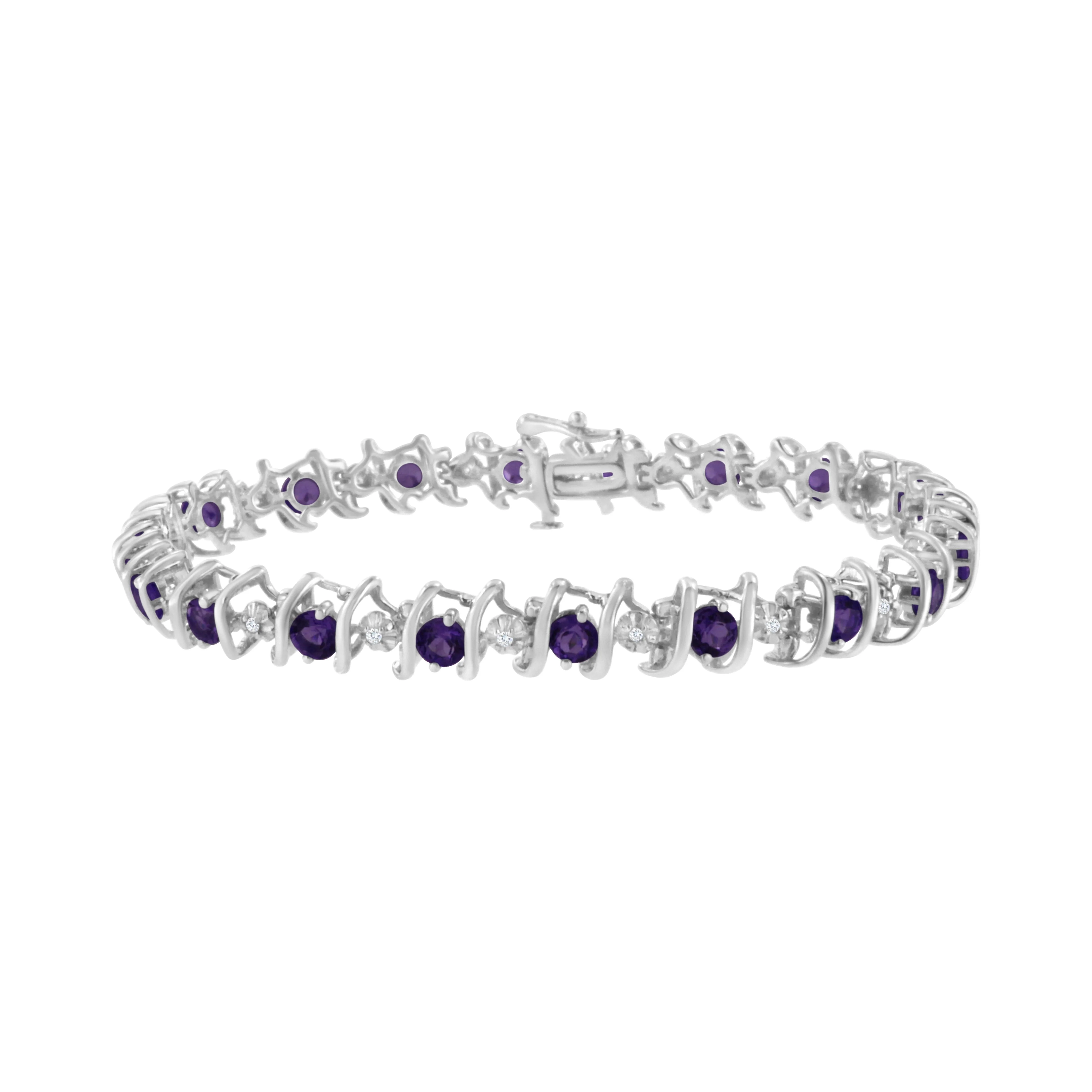 .925 Sterling Silver, Lab-Grown Gemstone and 4 Cttw Round Diamond Tennis Bracelet (H-I Color, I1-I2 Clarity) - Created Blue Sapphire, September Birthstone - Image 11