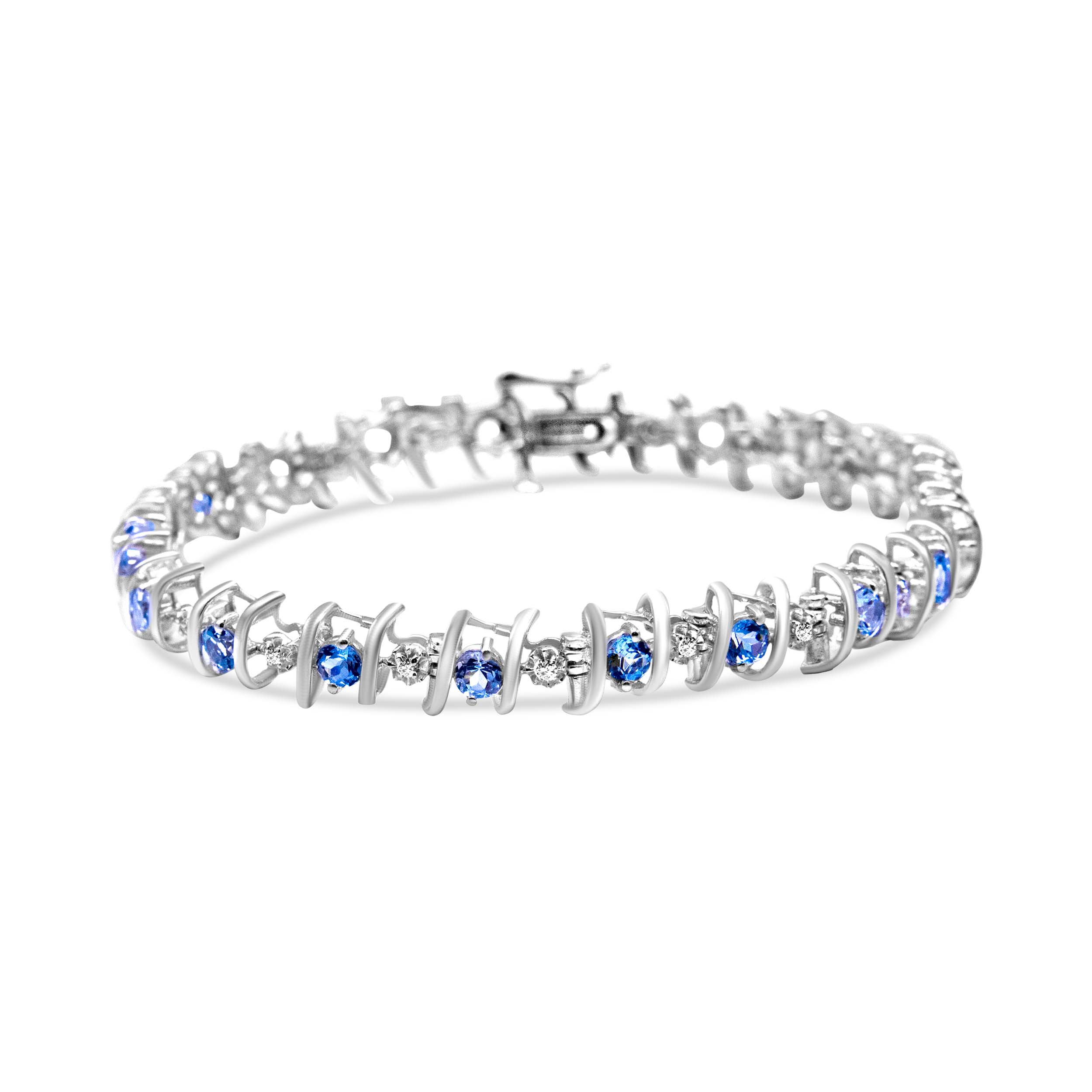 .925 Sterling Silver, Lab-Grown Gemstone and 4 Cttw Round Diamond Tennis Bracelet (H-I Color, I1-I2 Clarity) - Created Blue Sapphire, September Birthstone - Image 13