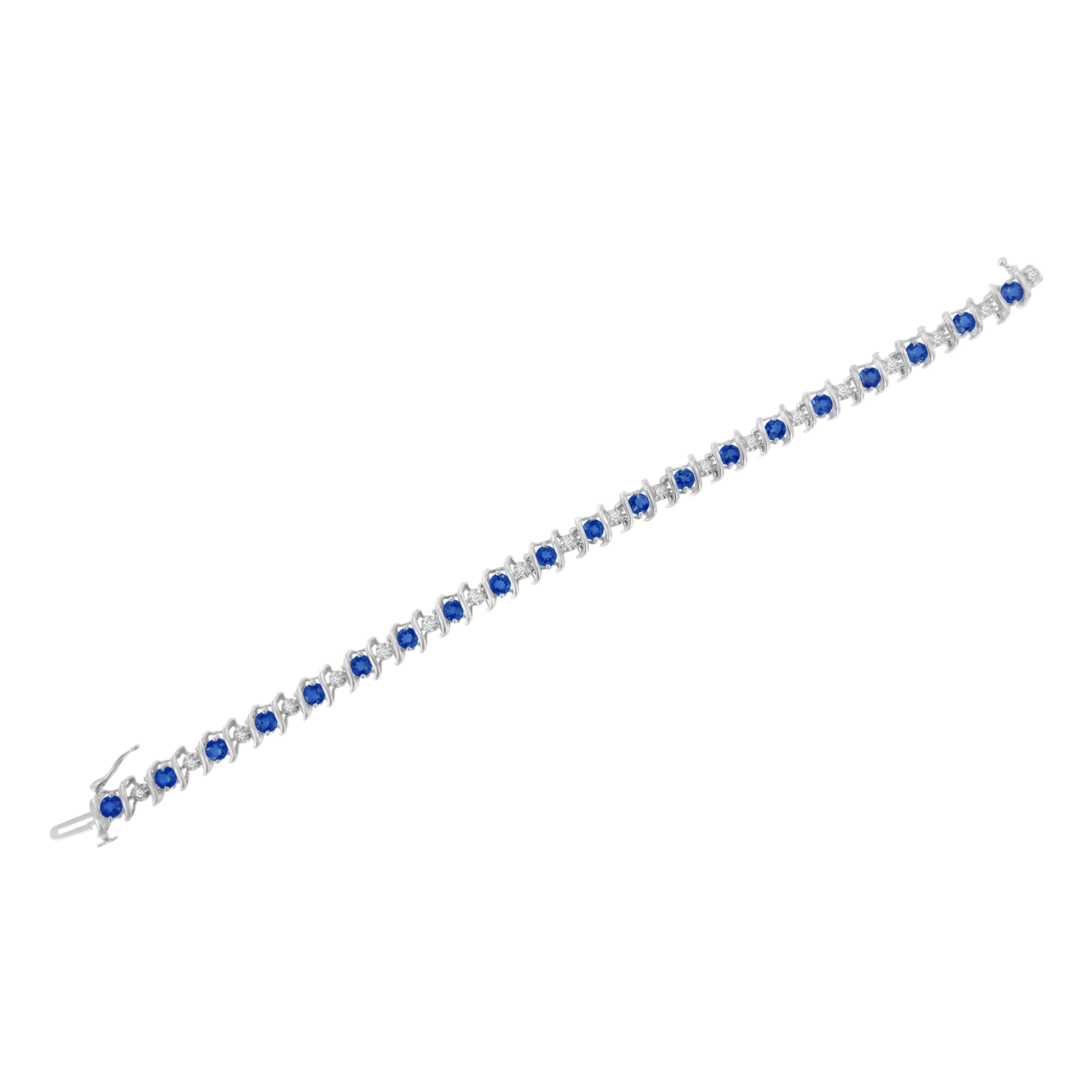 .925 Sterling Silver, Lab-Grown Gemstone and 4 Cttw Round Diamond Tennis Bracelet (H-I Color, I1-I2 Clarity) - Created Blue Sapphire, September Birthstone - Image 5