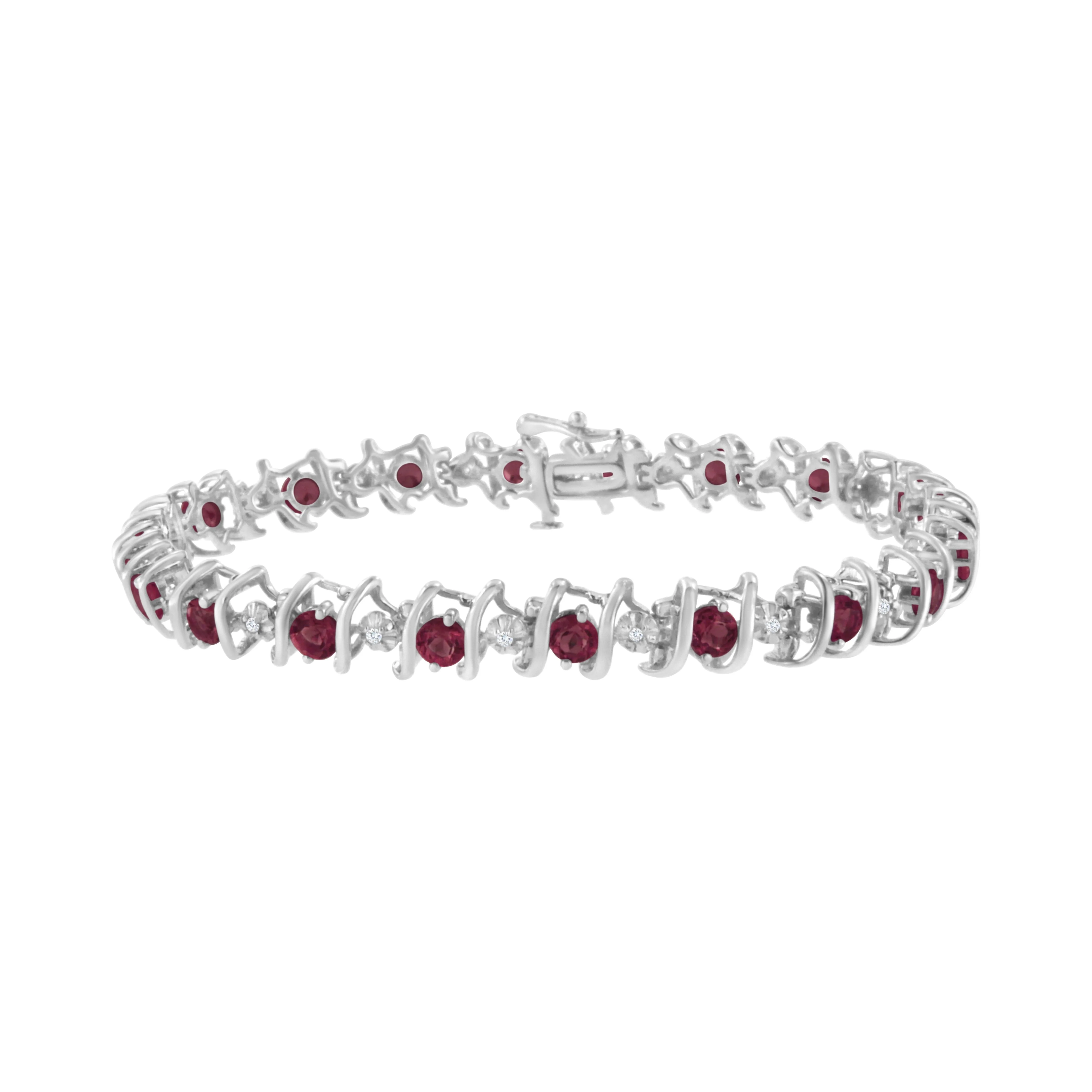 .925 Sterling Silver, Lab-Grown Gemstone and 4 Cttw Round Diamond Tennis Bracelet (H-I Color, I1-I2 Clarity) - Created Blue Sapphire, September Birthstone - Image 6