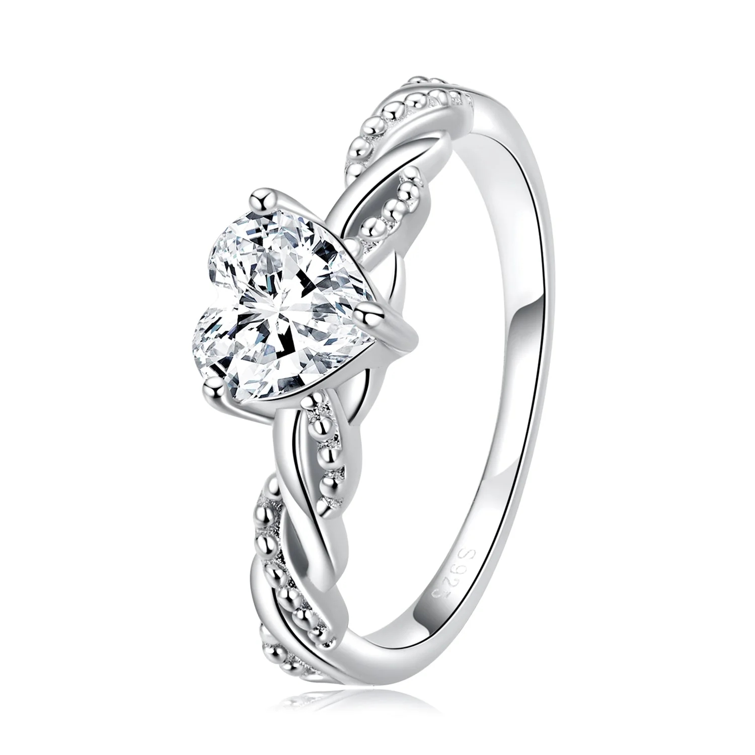 925 Sterling Silver Love Ring with CZ, Size 6.0 - Image 2