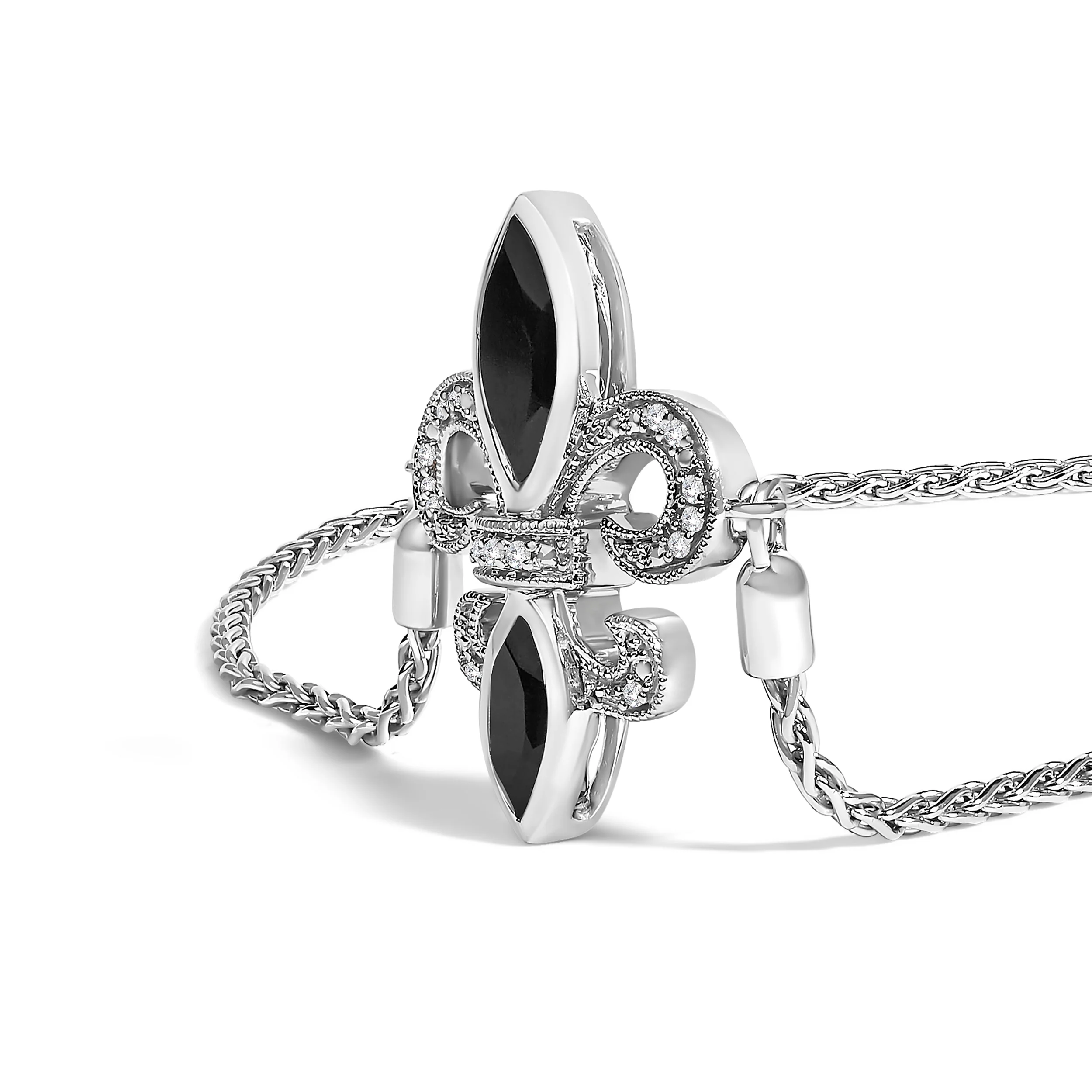 .925 Sterling Silver Marquise Black Onyx and Diamond Accent Lariat 4â€-10â€ Fleur De Lis Adjustable Bolo Bracelet (I-J Color, I1-I2 Clarity) - Image 3