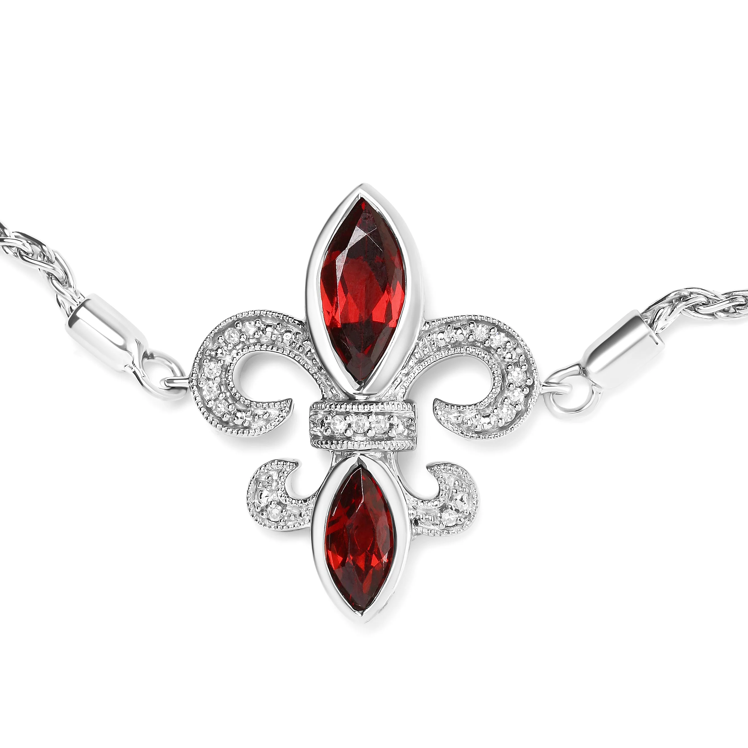 .925 Sterling Silver Marquise Garnet and Diamond Accent Lariat 4â€-10†Fleur De Lis Adjustable Bolo Bracelet (H-I Color, SI1-SI2 Clarity) - Image 6
