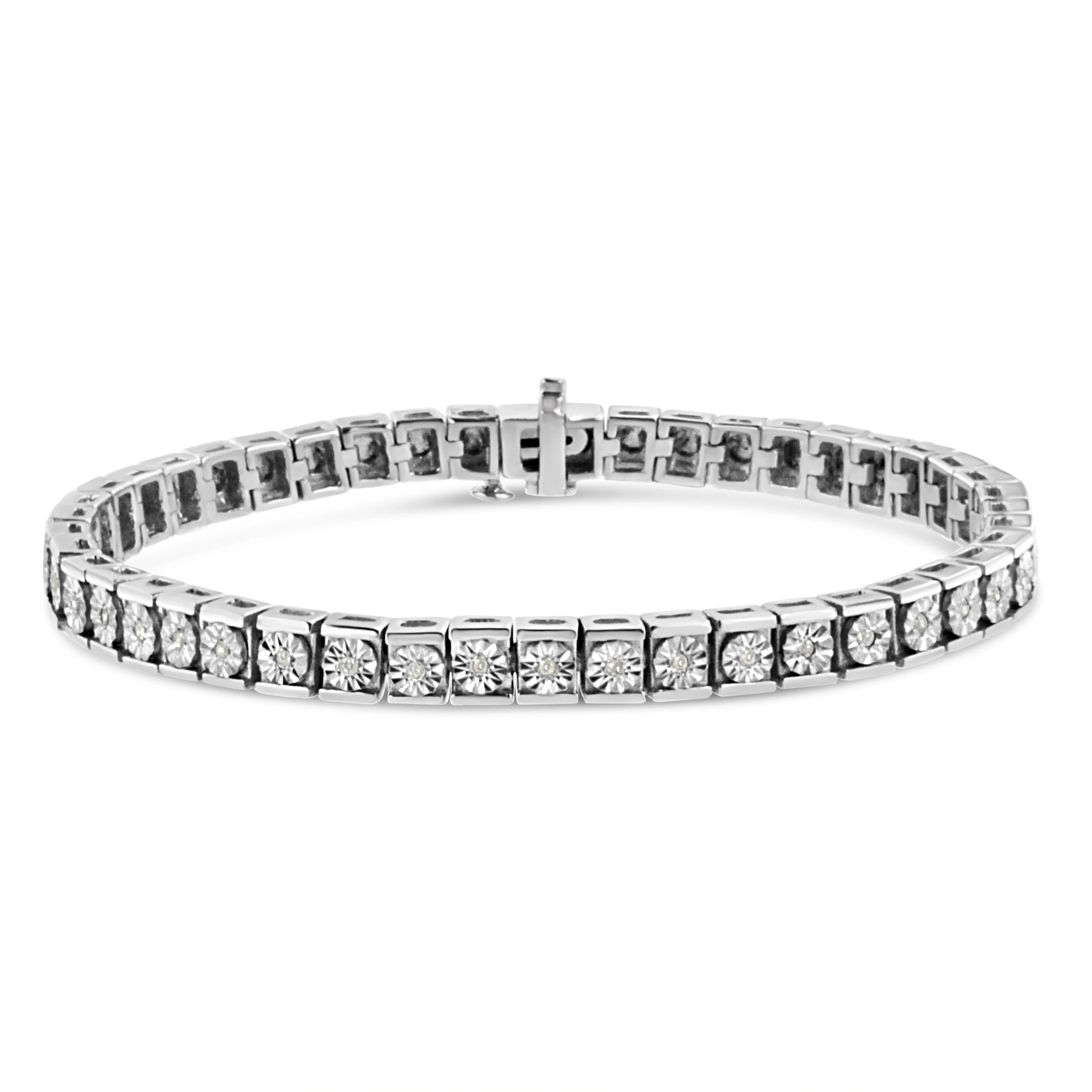 .925 Sterling Silver Miracle Set Diamond Accent Classic Tennis Bracelet (I-J Color, I2-I3 Clarity) - 7.25" - Image 4