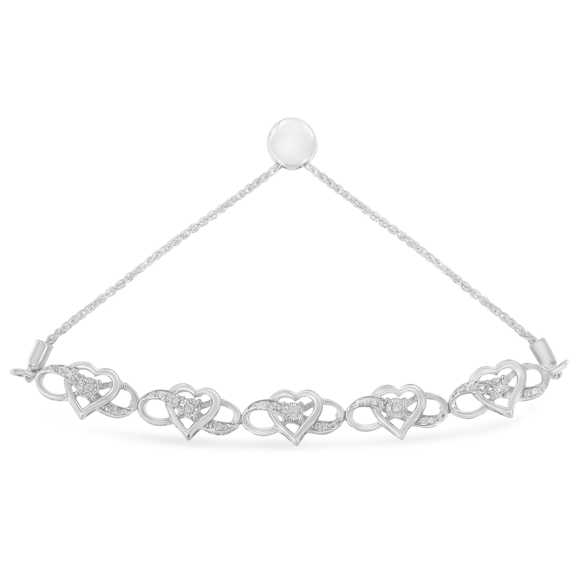.925 Sterling Silver Miracle Set Diamond Accented Infinity Hearts 6â€-9â€ Adjustable Bolo Bracelet (H-I Color, I2-I3 Clarity) - Image 3