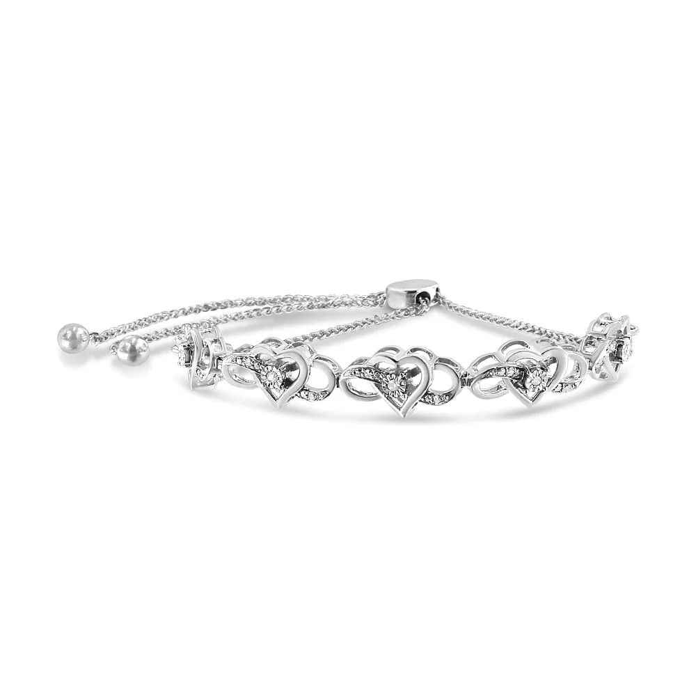.925 Sterling Silver Miracle Set Diamond Accented Infinity Hearts 6â€-9â€ Adjustable Bolo Bracelet (H-I Color, I2-I3 Clarity) - Image 6