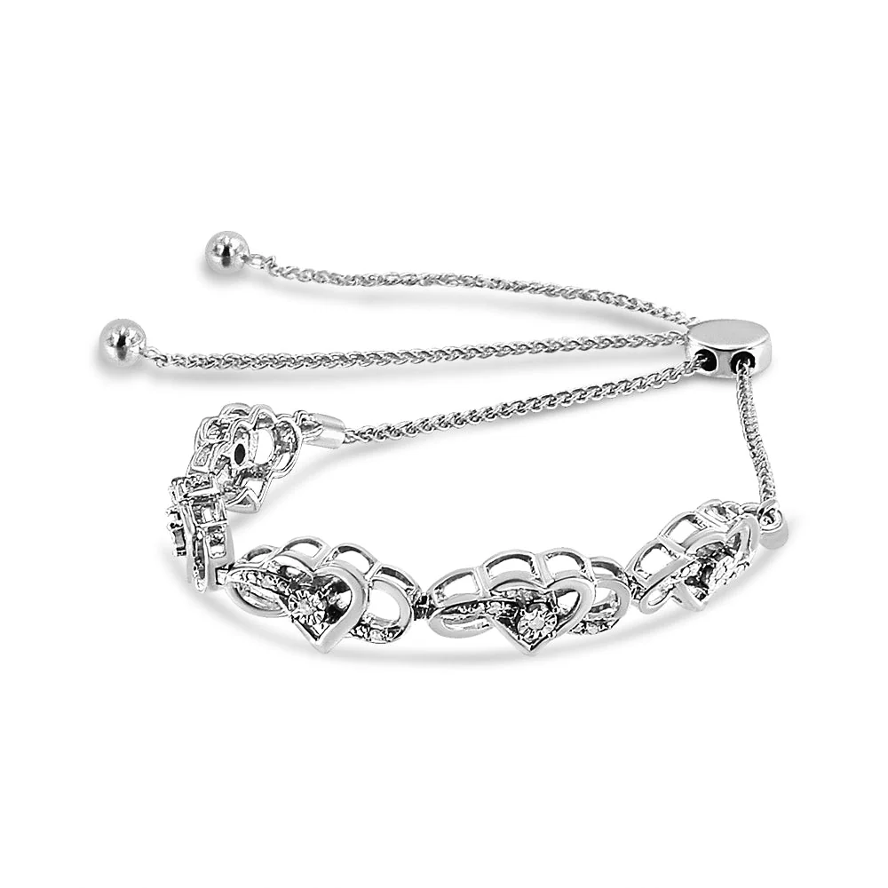 .925 Sterling Silver Miracle Set Diamond Accented Infinity Hearts 6â€-9â€ Adjustable Bolo Bracelet (H-I Color, I2-I3 Clarity) - Image 8