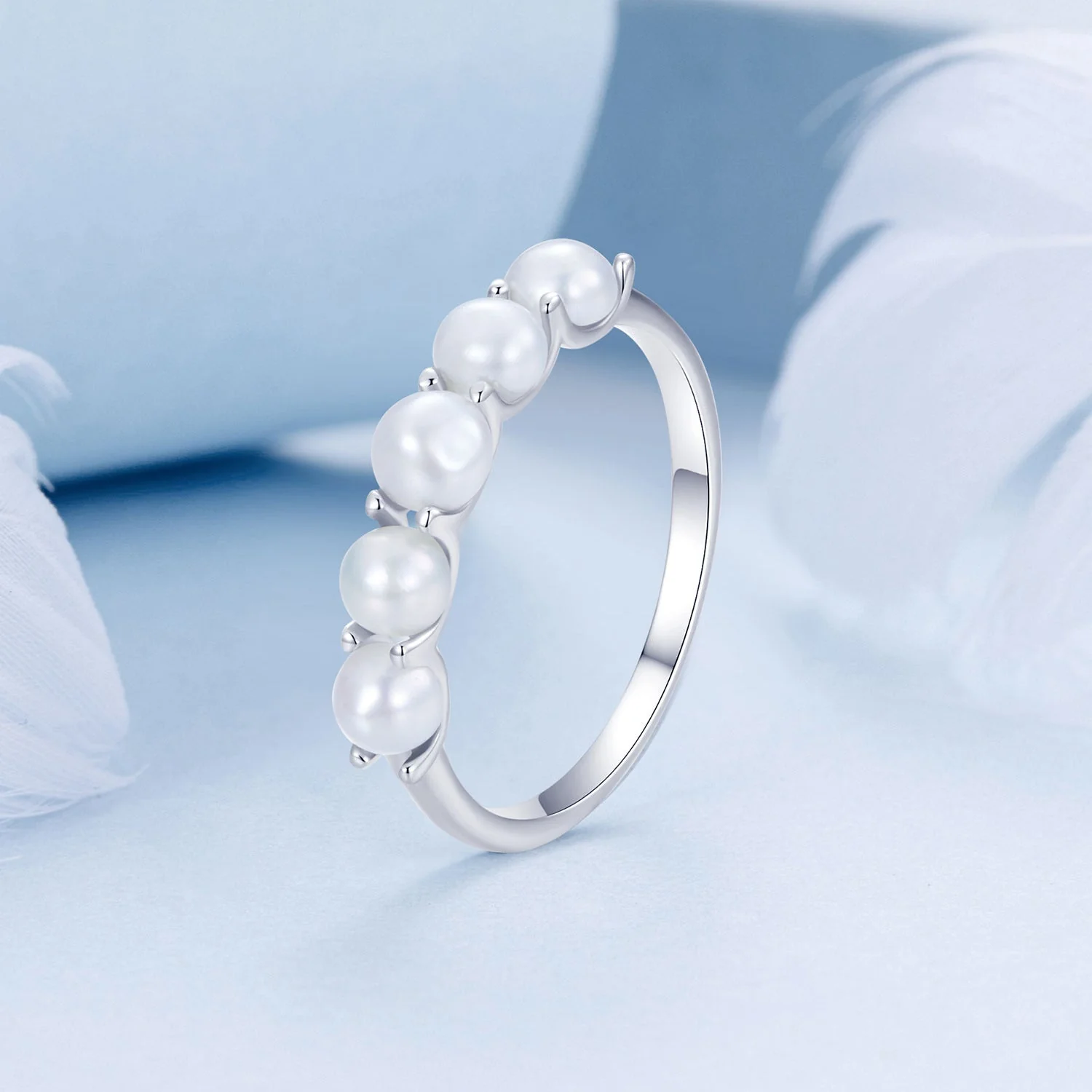 925 Sterling Silver Natural Pearl Platinum Plated Ring Size 6.0 for Women