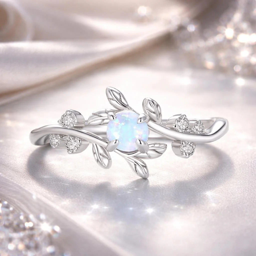 925 Sterling Silver Opal & CZ Ring 0.2cm Size 6.0 for Women - Image 2