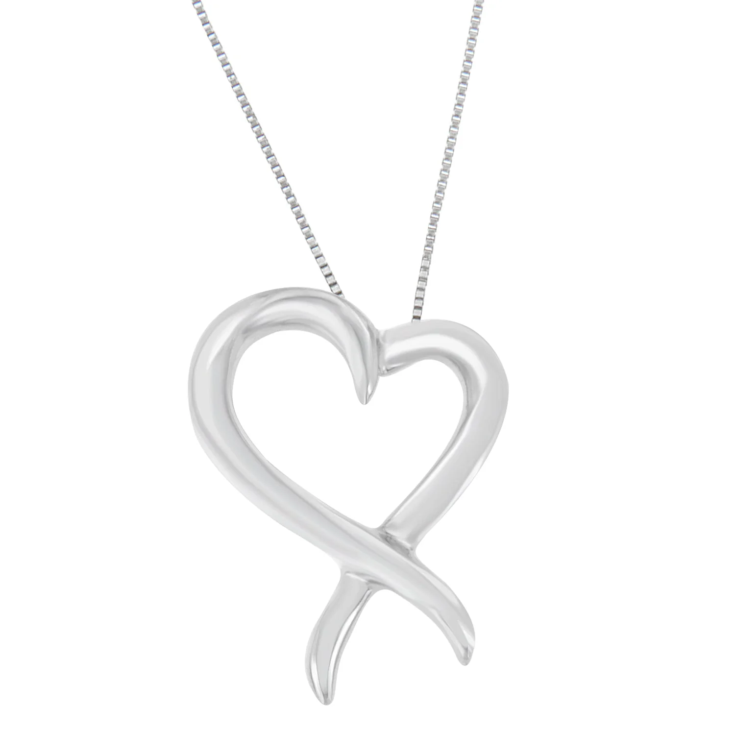 .925 Sterling Silver Open Heart-Shaped Awareness Ribbon Pendant Necklace - Image 2