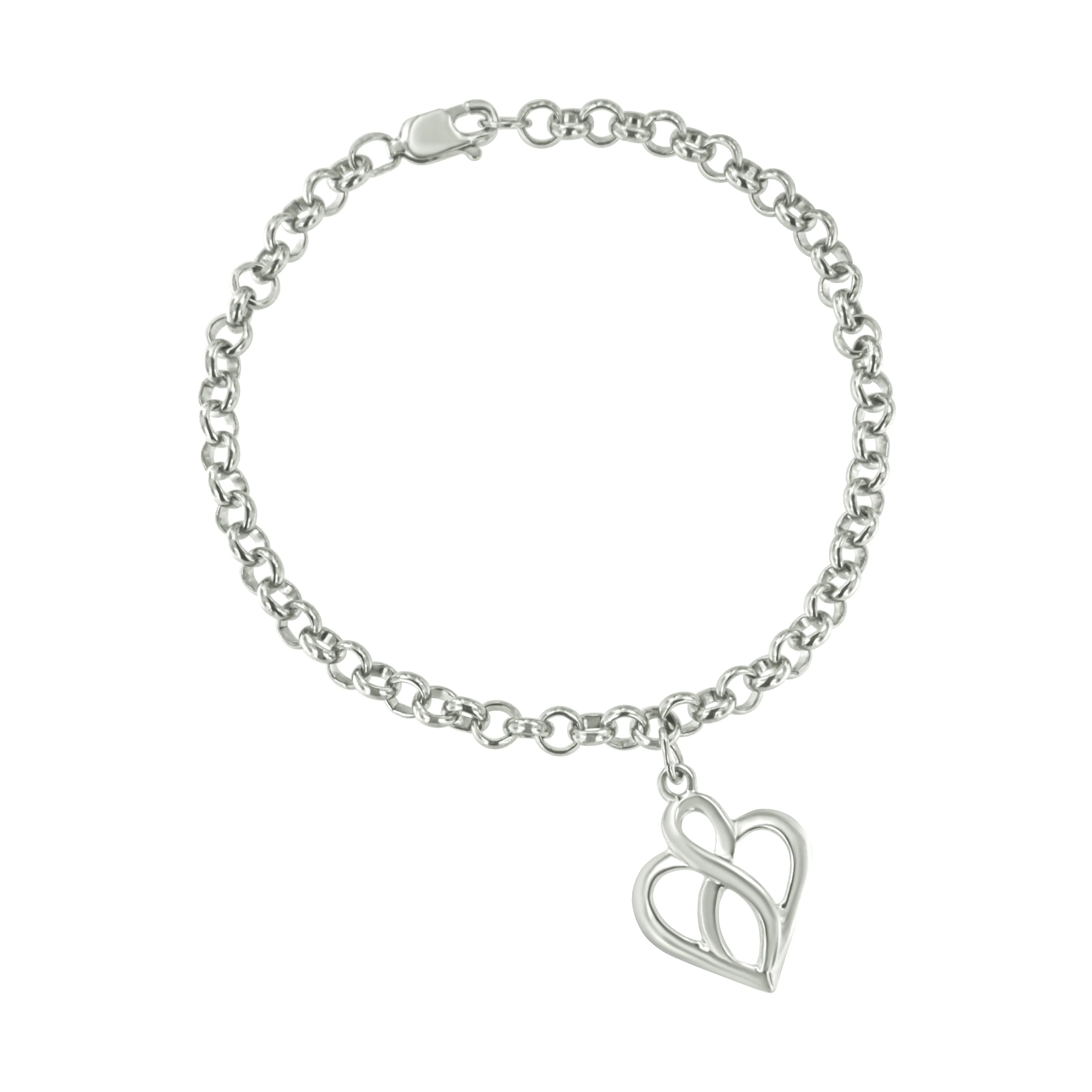 .925 Sterling Silver Open Heart with Center Vertical Infinity Chain Charm Bracelet - Size 7" - Image 4