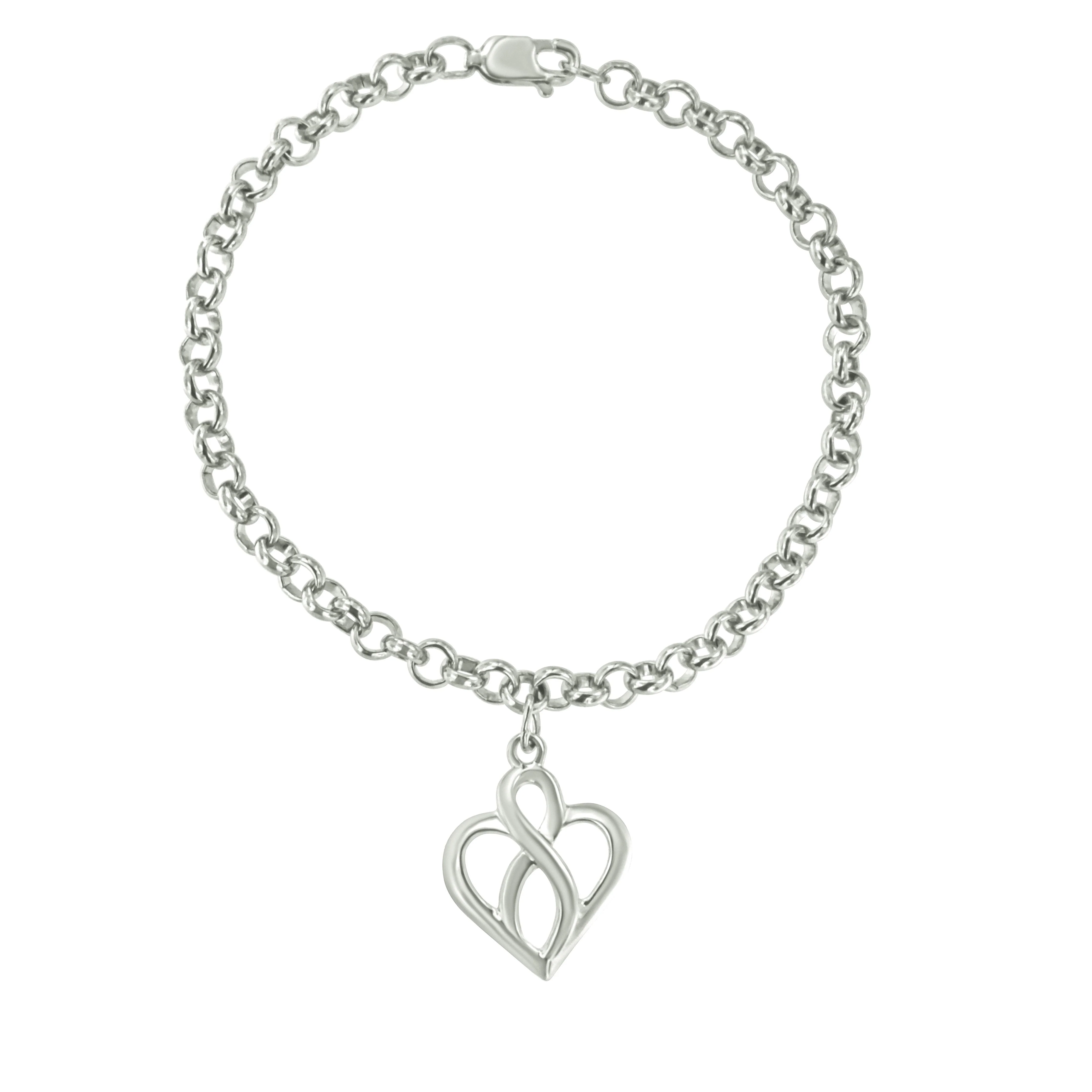 .925 Sterling Silver Open Heart with Center Vertical Infinity Chain Charm Bracelet - Size 7" - Image 5