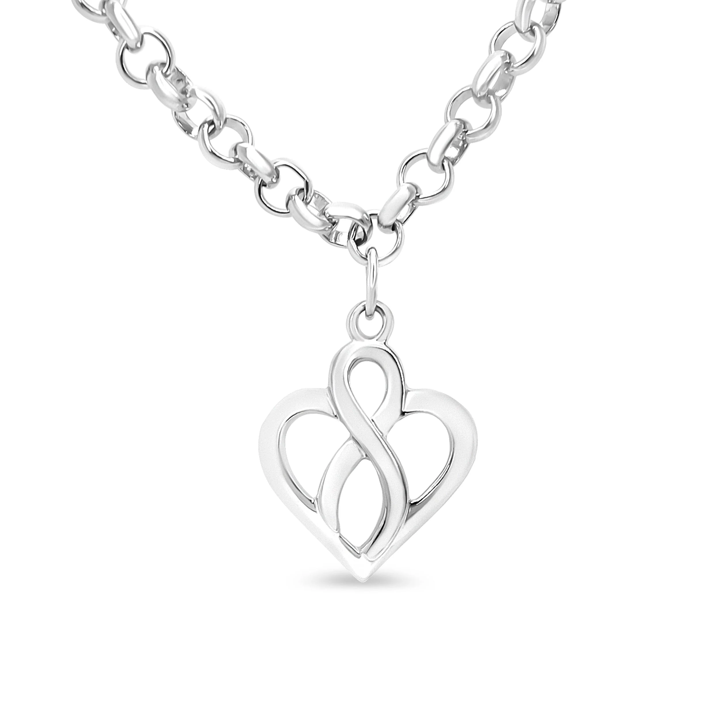 .925 Sterling Silver Open Heart with Center Vertical Infinity Chain Charm Bracelet - Size 7" - Image 6