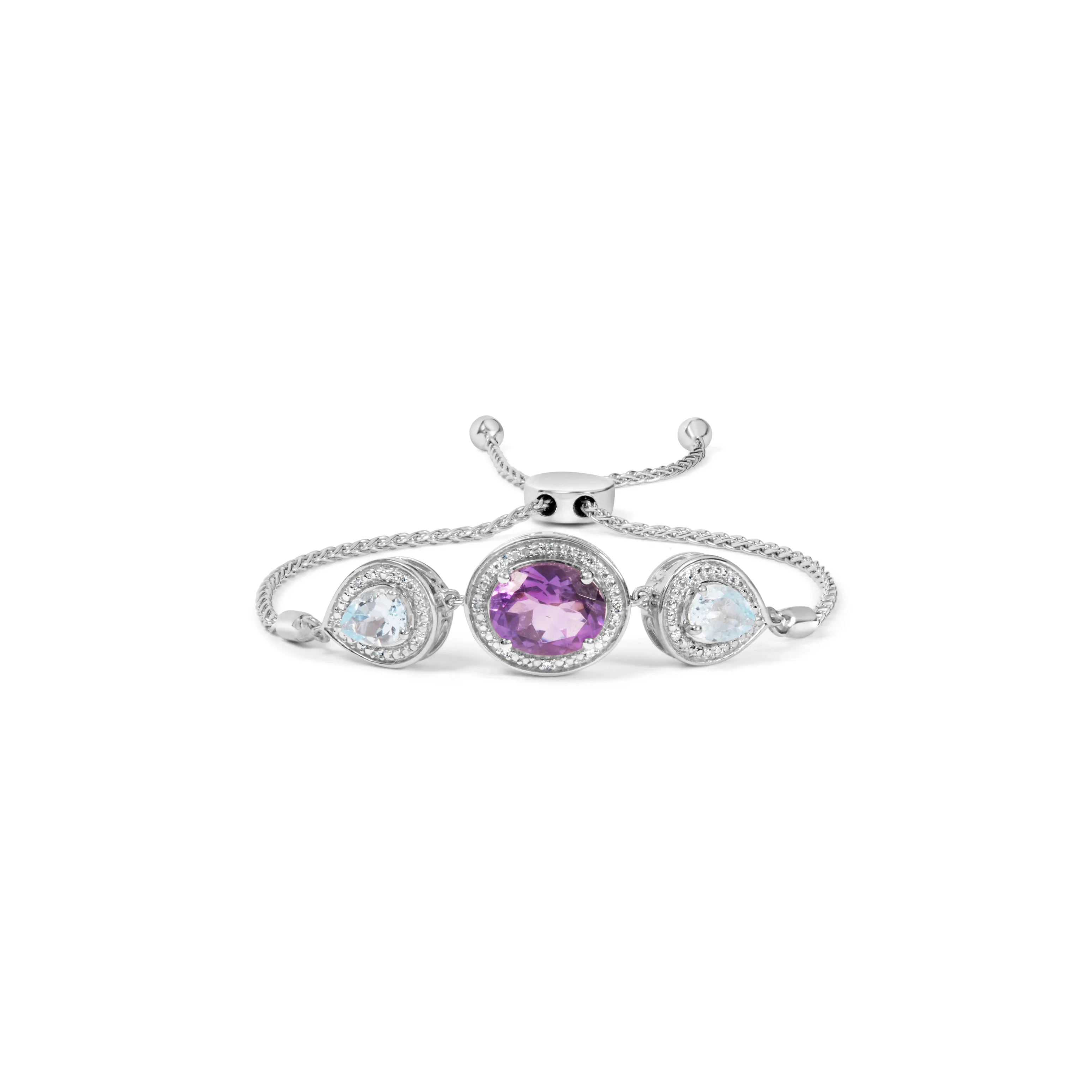 .925 Sterling Silver Oval Amethyst and Pear Blue Topaz with Diamond Accent Lariat 4â€-10†Adjustable Bolo Bracelet (H-I Color, SI1-SI2 Clarity) - Image 2