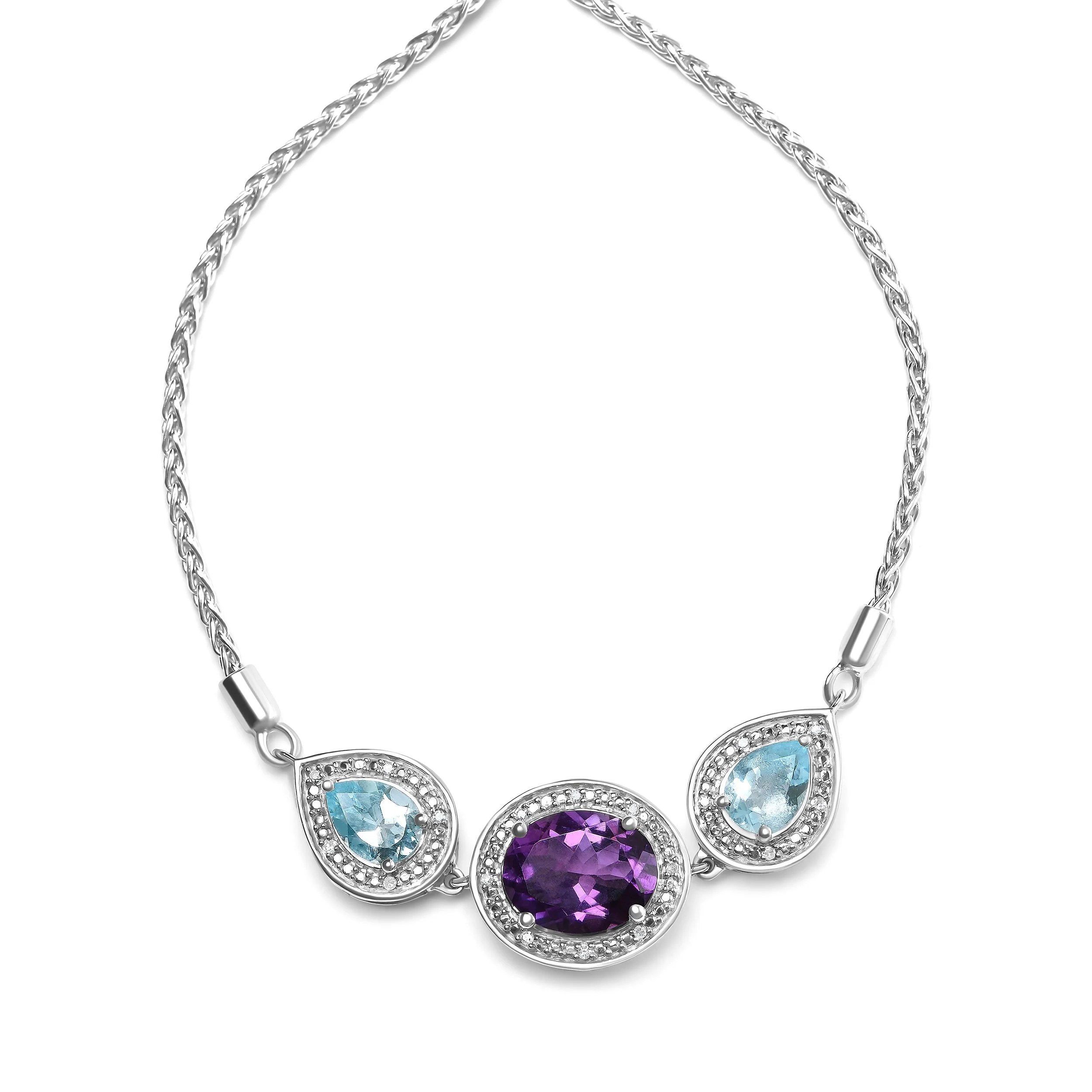 .925 Sterling Silver Oval Amethyst and Pear Blue Topaz with Diamond Accent Lariat 4â€-10†Adjustable Bolo Bracelet (H-I Color, SI1-SI2 Clarity) - Image 4