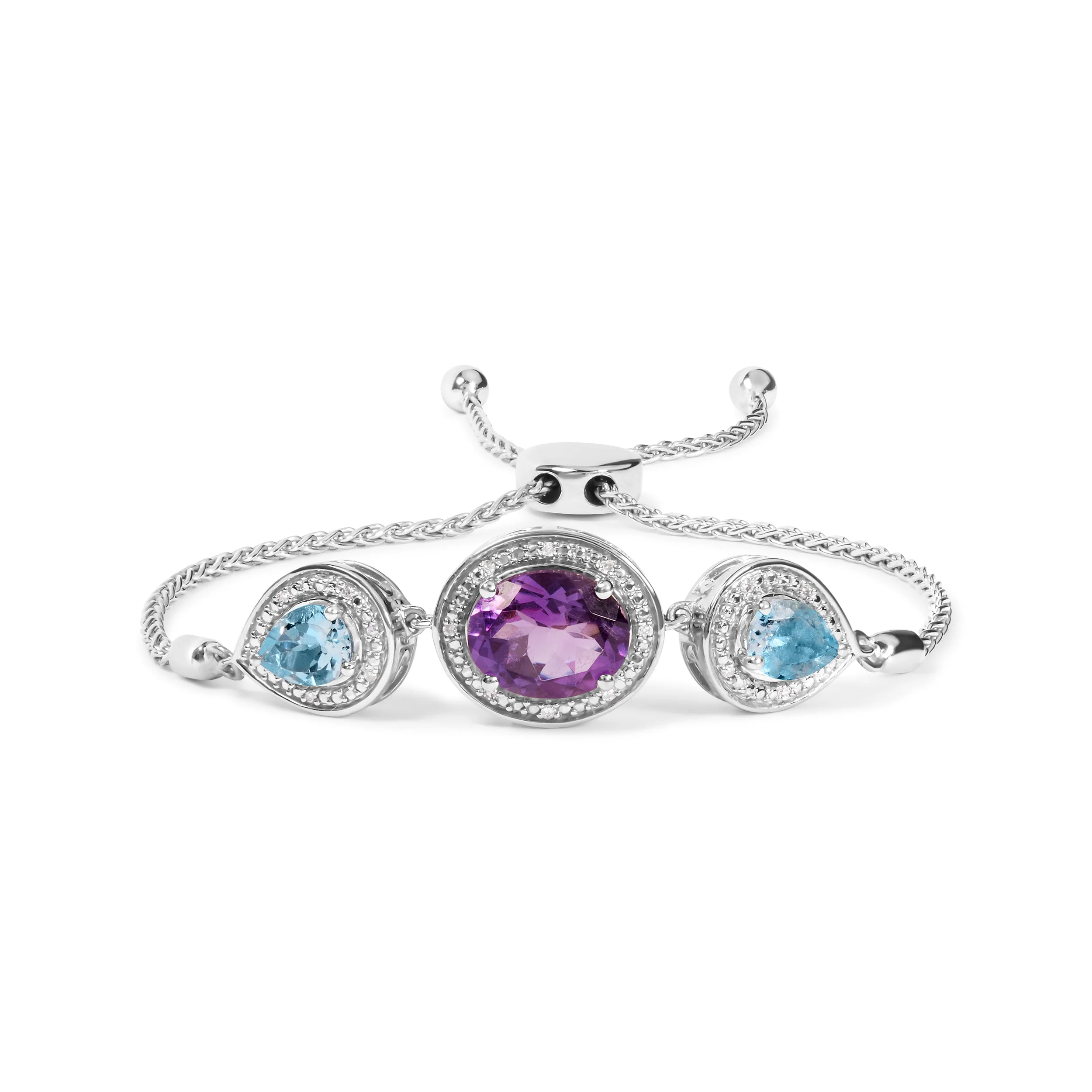 .925 Sterling Silver Oval Amethyst and Pear Blue Topaz with Diamond Accent Lariat 4â€-10†Adjustable Bolo Bracelet (H-I Color, SI1-SI2 Clarity) - Image 5