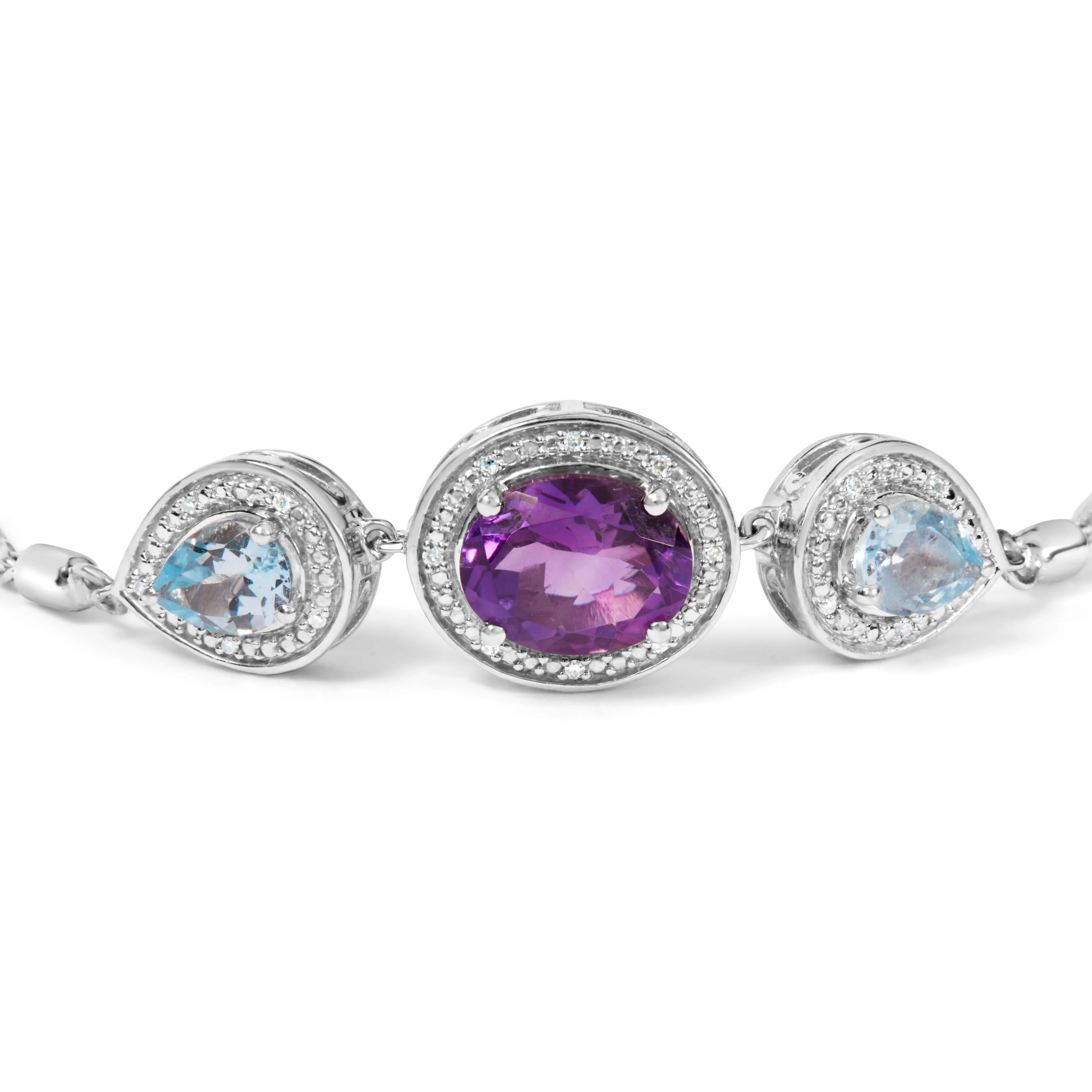 .925 Sterling Silver Oval Amethyst and Pear Blue Topaz with Diamond Accent Lariat 4â€-10†Adjustable Bolo Bracelet (H-I Color, SI1-SI2 Clarity) - Image 6
