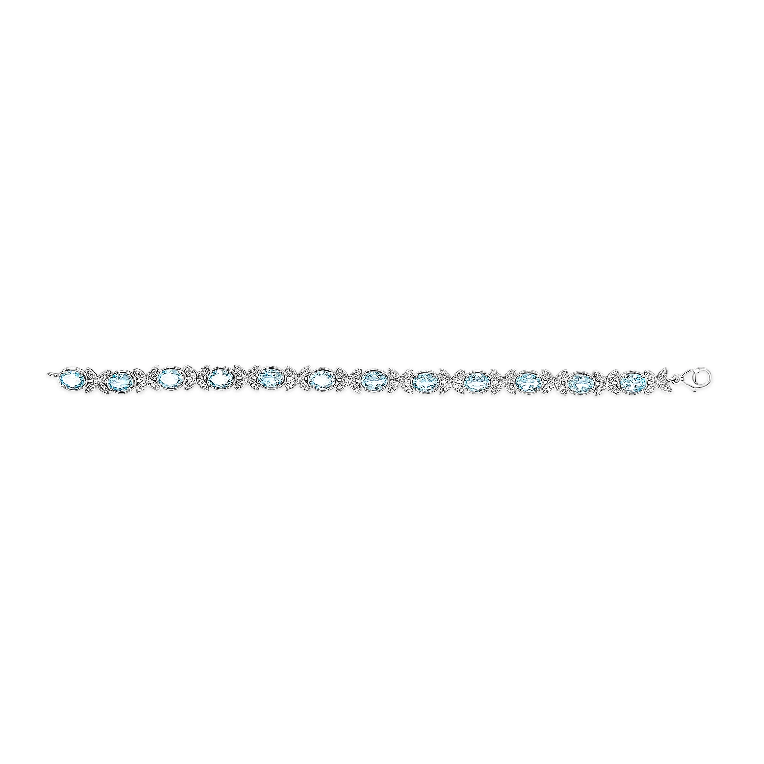 .925 Sterling Silver Oval Blue Topaz Diamond Butterfly Link Bracelet (I-J Color, I1-I2 Clarity) - Size 7" Inches - Image 3