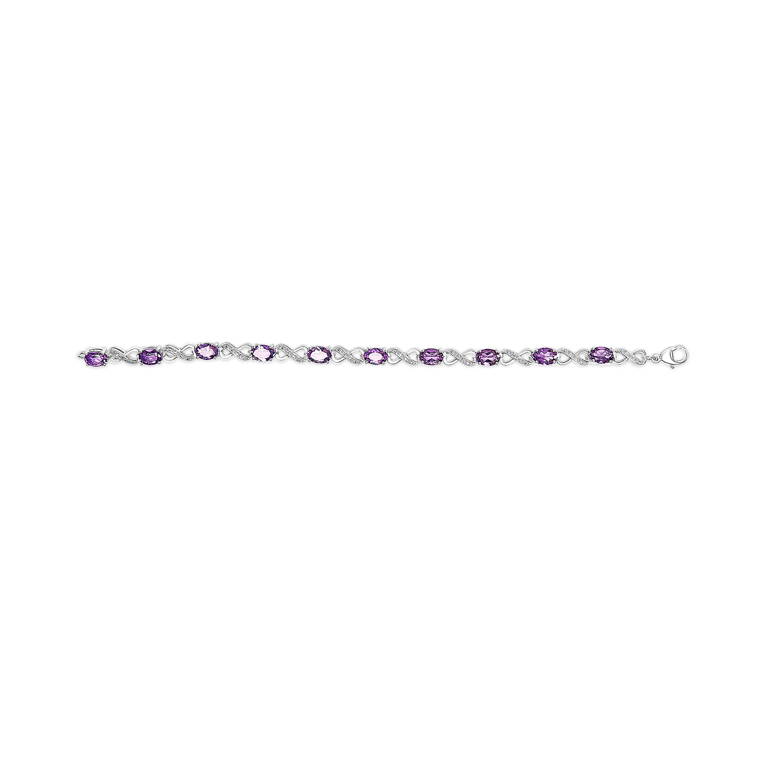 .925 Sterling Silver Oval Purple Amethyst and Diamond Infinity Link Bracelet (I-J Color, I1-I2 Clarity) - 7" Inches - Image 3
