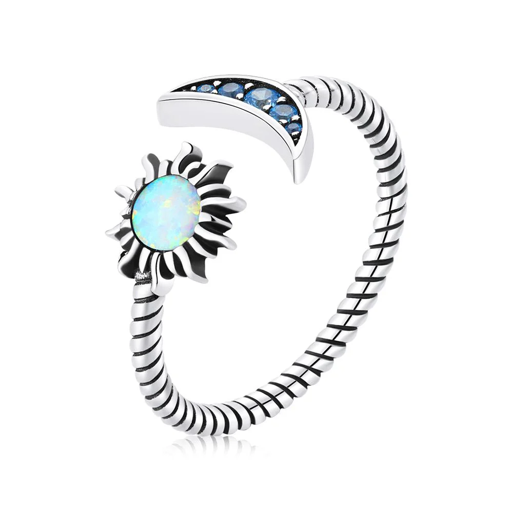 925 Sterling Silver Oxidized Silver Pavé Setting CZ Translucent Opal Ring - Image 2