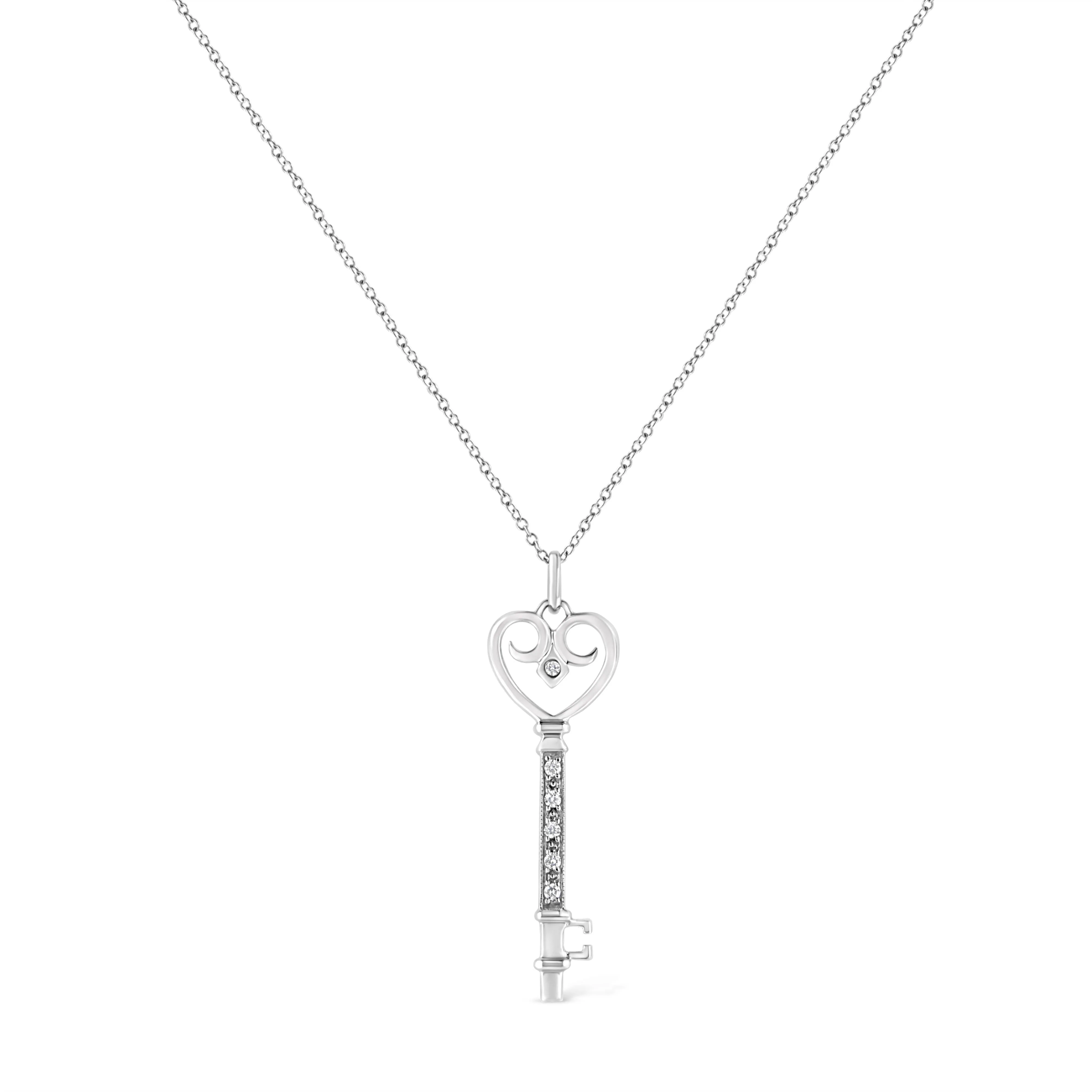 .925 Sterling Silver Pave and Bezel-Set Diamond Accent Key 18" Heart and Lock Pendant Necklace (K-L Color, I1-I2 Clarity) - Image 2