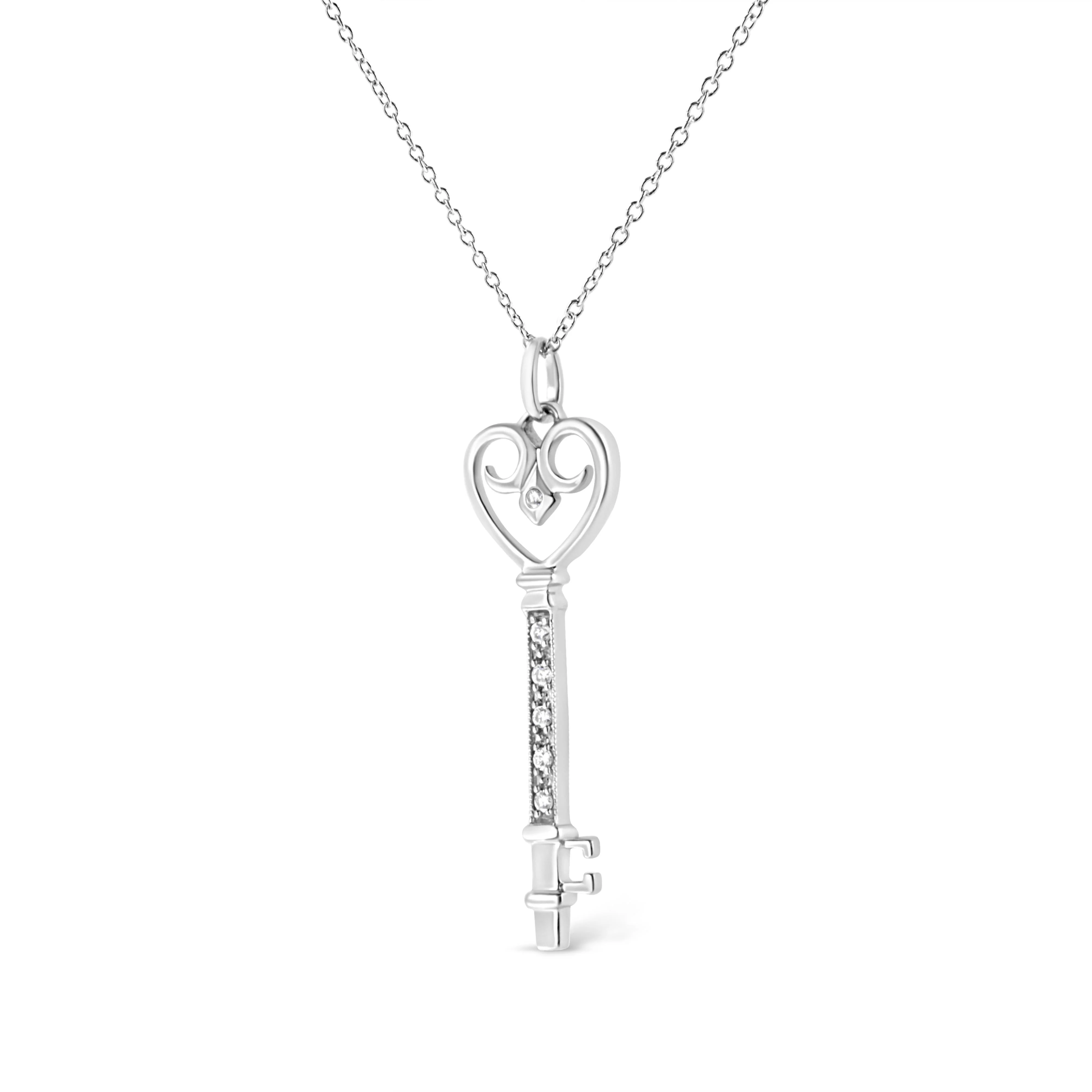 .925 Sterling Silver Pave and Bezel-Set Diamond Accent Key 18" Heart and Lock Pendant Necklace (K-L Color, I1-I2 Clarity) - Image 3