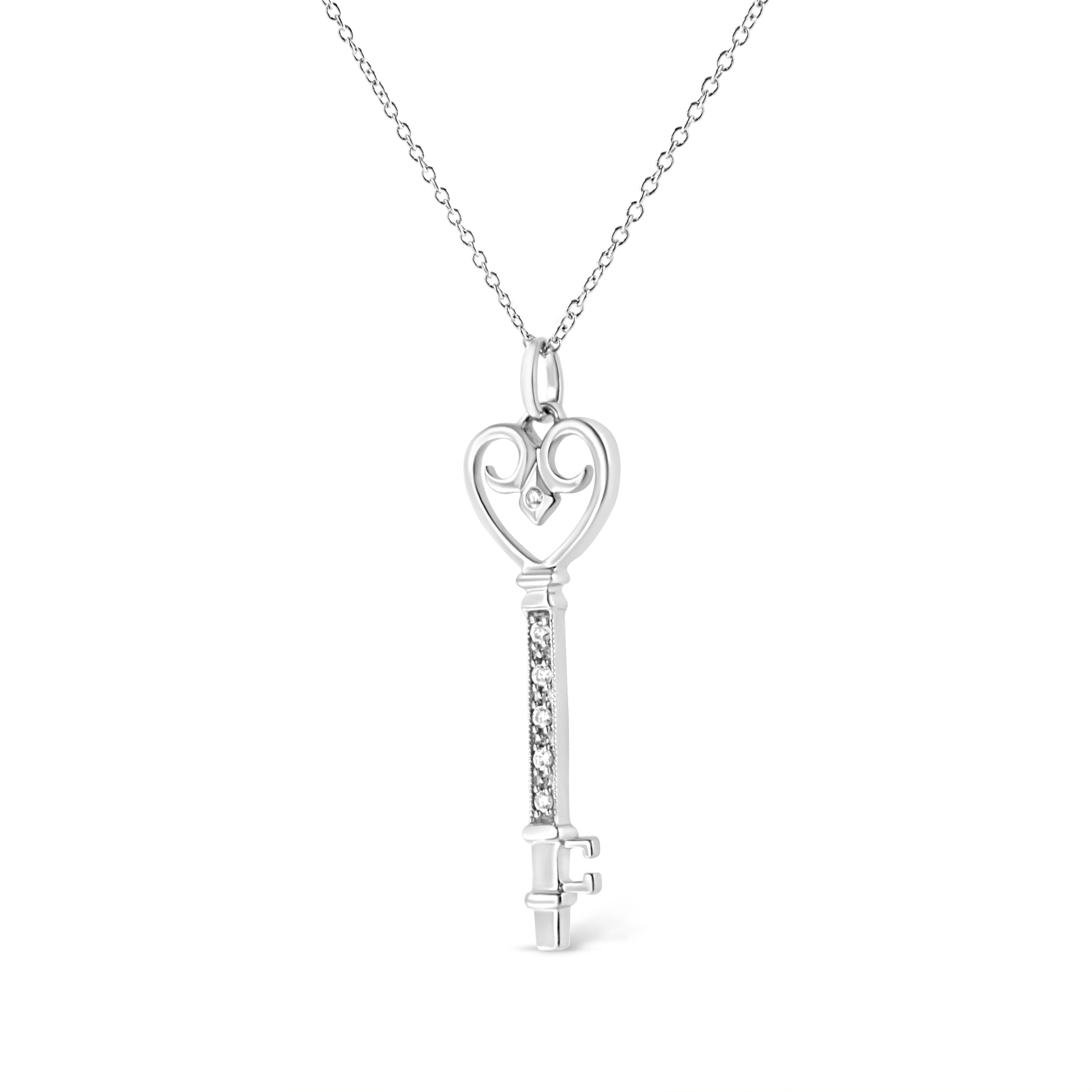 .925 Sterling Silver Pave and Bezel-Set Diamond Accent Key 18" Heart and Lock Pendant Necklace (K-L Color, I1-I2 Clarity) - Image 6