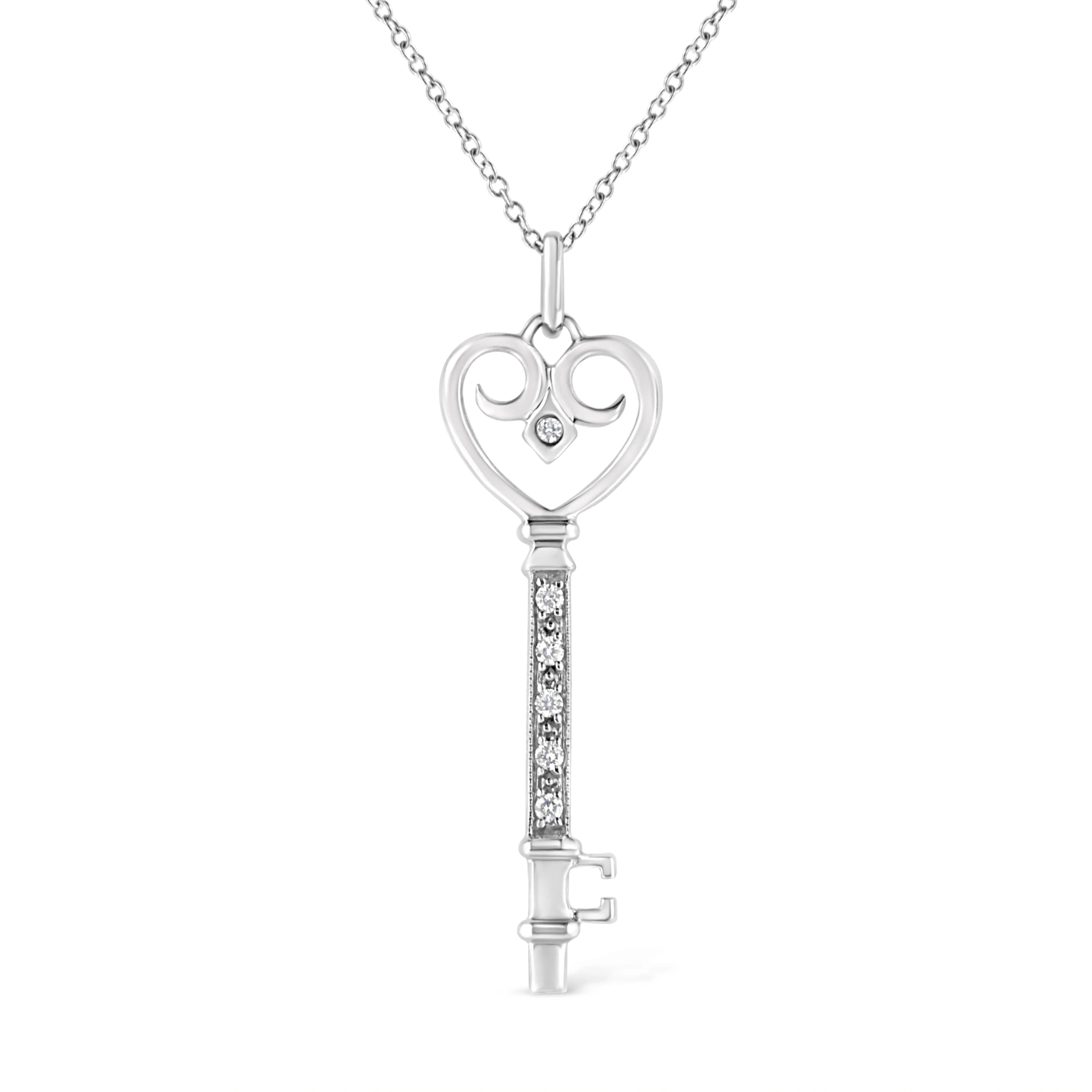 .925 Sterling Silver Pave and Bezel-Set Diamond Accent Key 18" Heart and Lock Pendant Necklace (K-L Color, I1-I2 Clarity) - Image 8