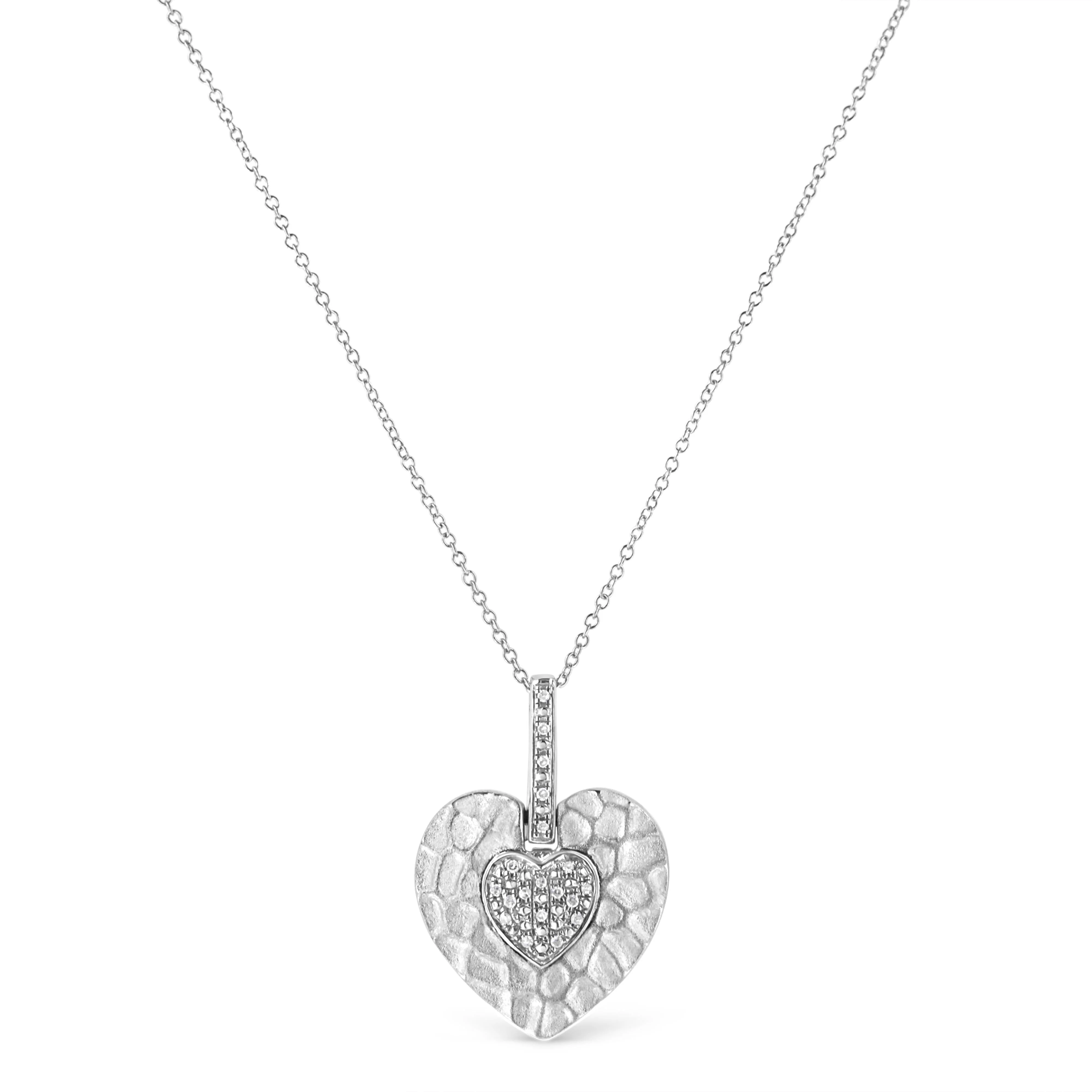 .925 Sterling Silver Pave-Set Diamond Accent Heart Shape 18" Pendant Necklace (I-J Color, I1-I2 Clarity) - Image 2