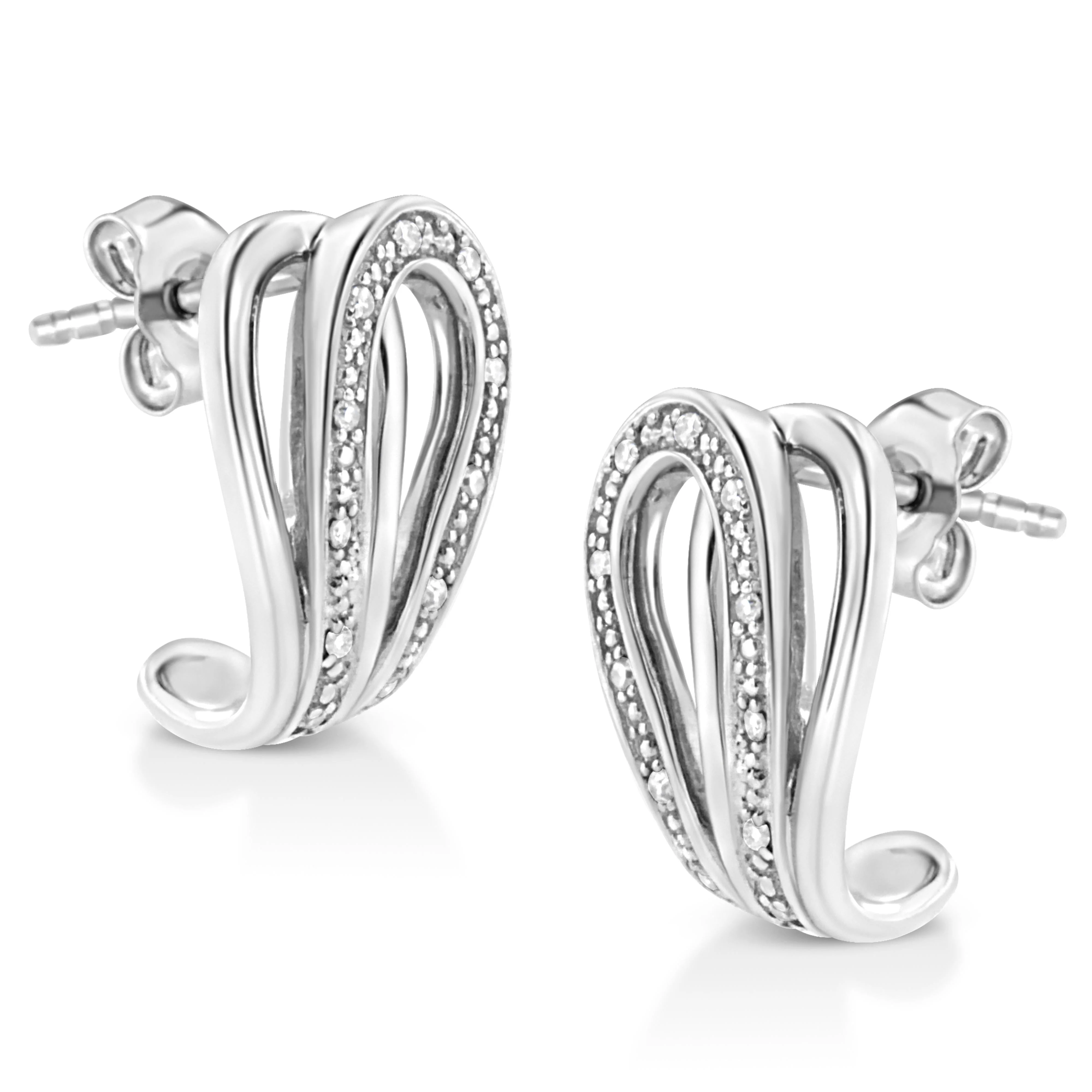 .925 Sterling Silver Pave-Set Diamond Accent Horseshoe Hoop Earring (I-J Color, I1-I2 Clarity) - Image 3