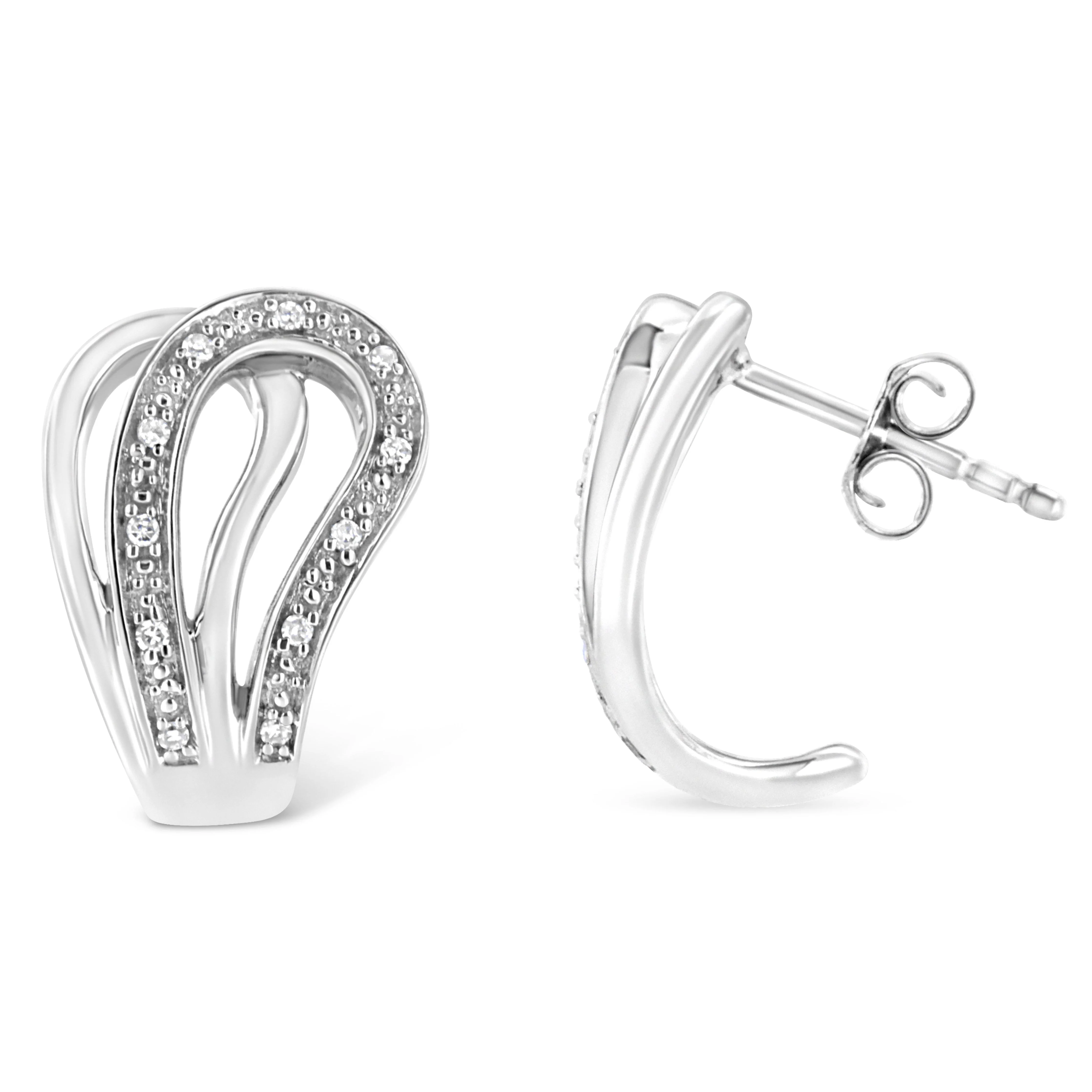 .925 Sterling Silver Pave-Set Diamond Accent Horseshoe Hoop Earring (I-J Color, I1-I2 Clarity) - Image 4