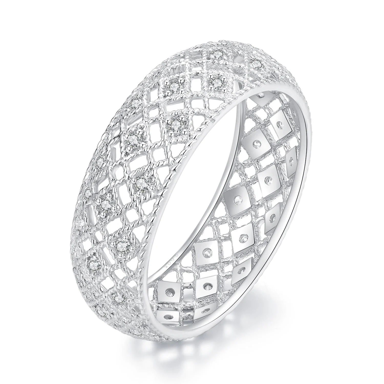 925 Sterling Silver & Platinum Plated Pavé CZ Ring Size 6 for Women - Image 2