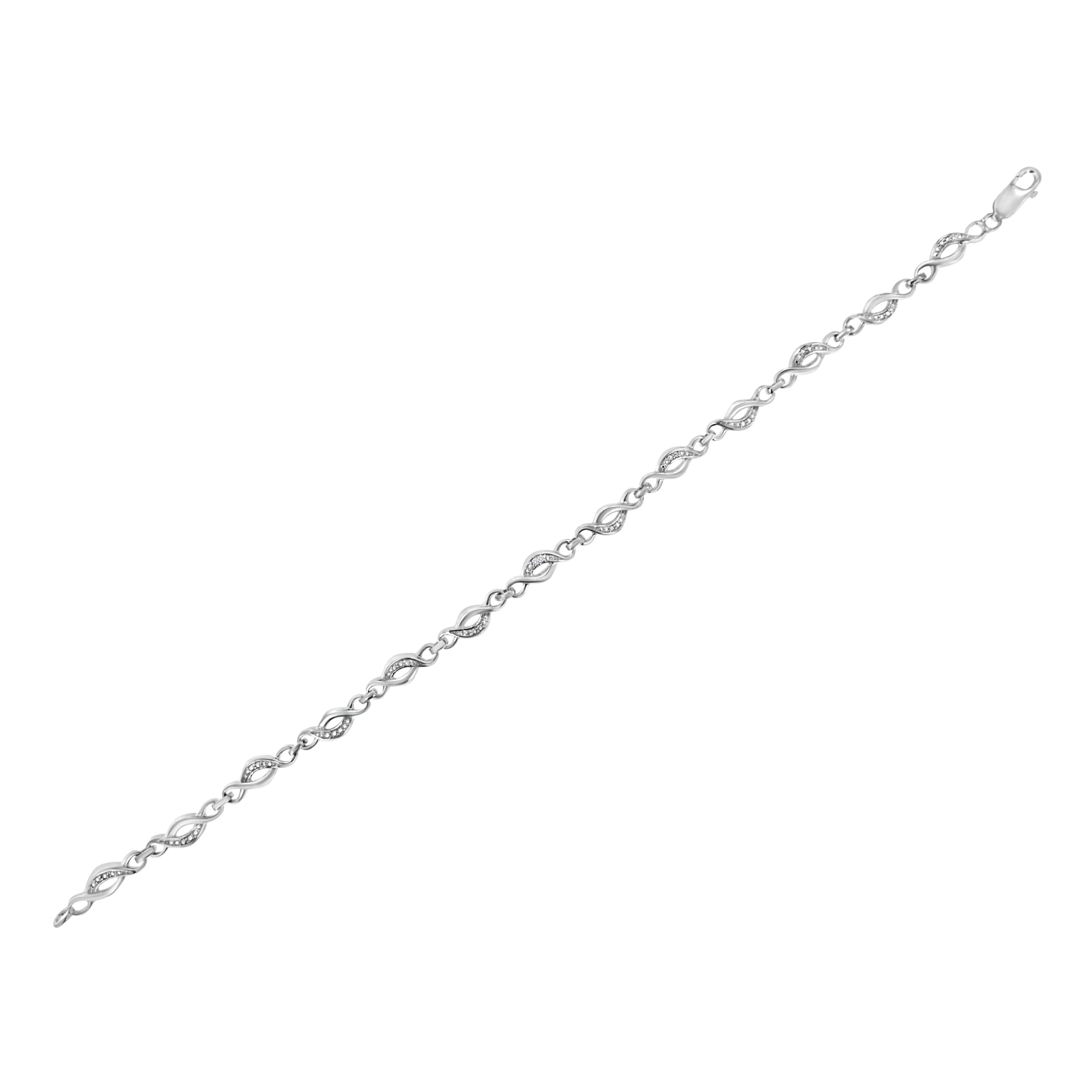 .925 Sterling Silver Prong Set Diamond Accent Curved Spiral Link Bracelet (I-J Color, I3 Clarity) - 7.25" - Image 4
