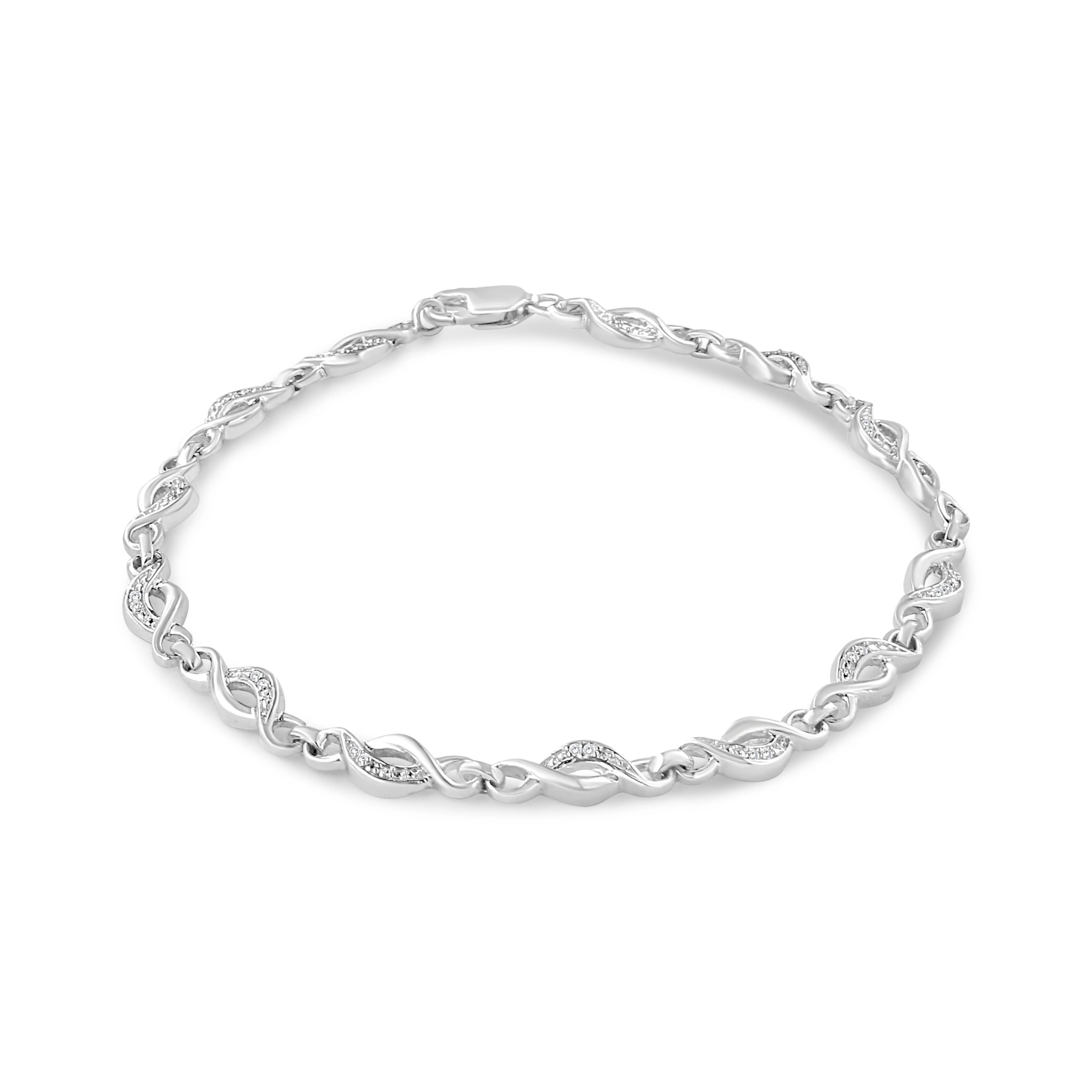 .925 Sterling Silver Prong Set Diamond Accent Curved Spiral Link Bracelet (I-J Color, I3 Clarity) - 7.25" - Image 6