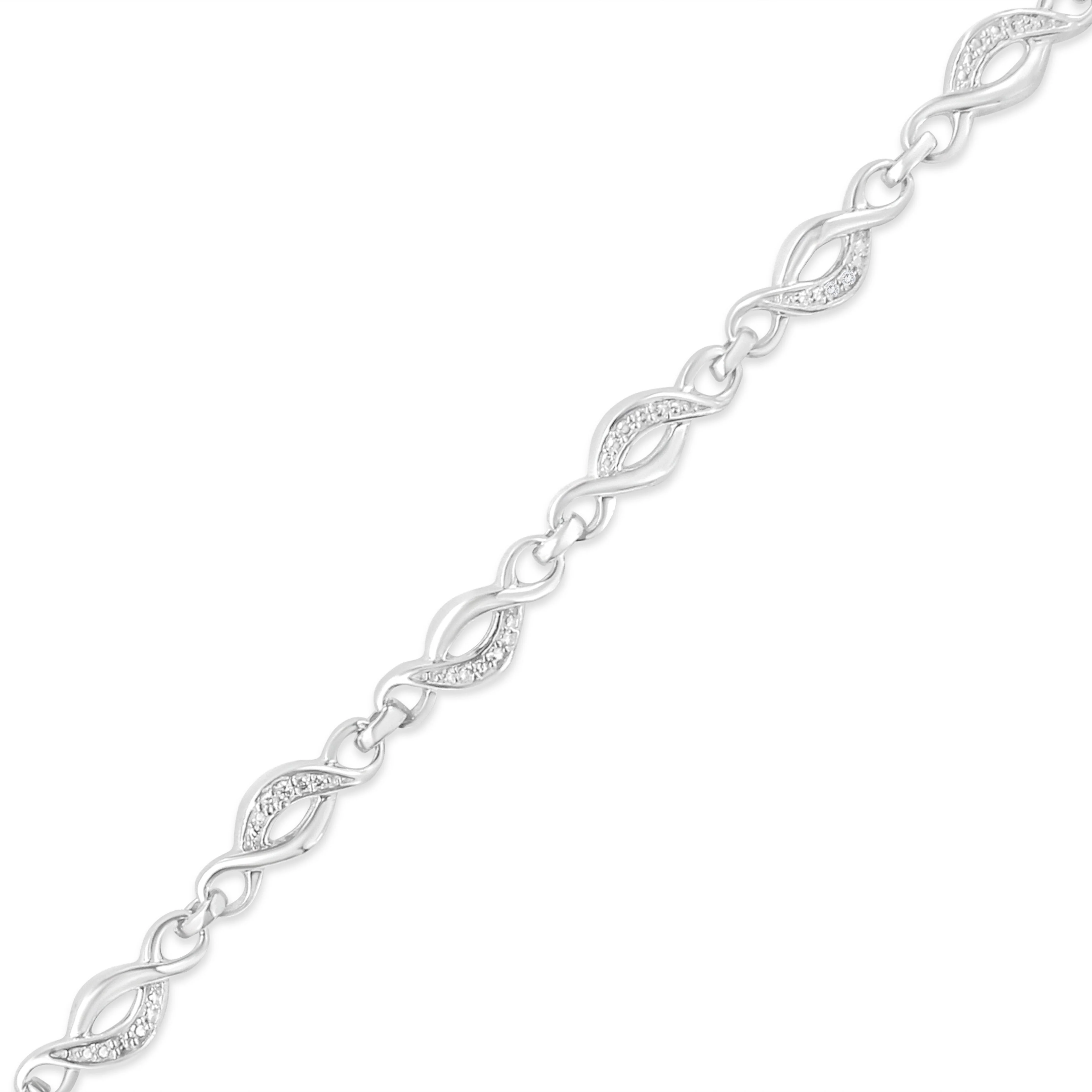 .925 Sterling Silver Prong Set Diamond Accent Curved Spiral Link Bracelet (I-J Color, I3 Clarity) - 7.25" - Image 7