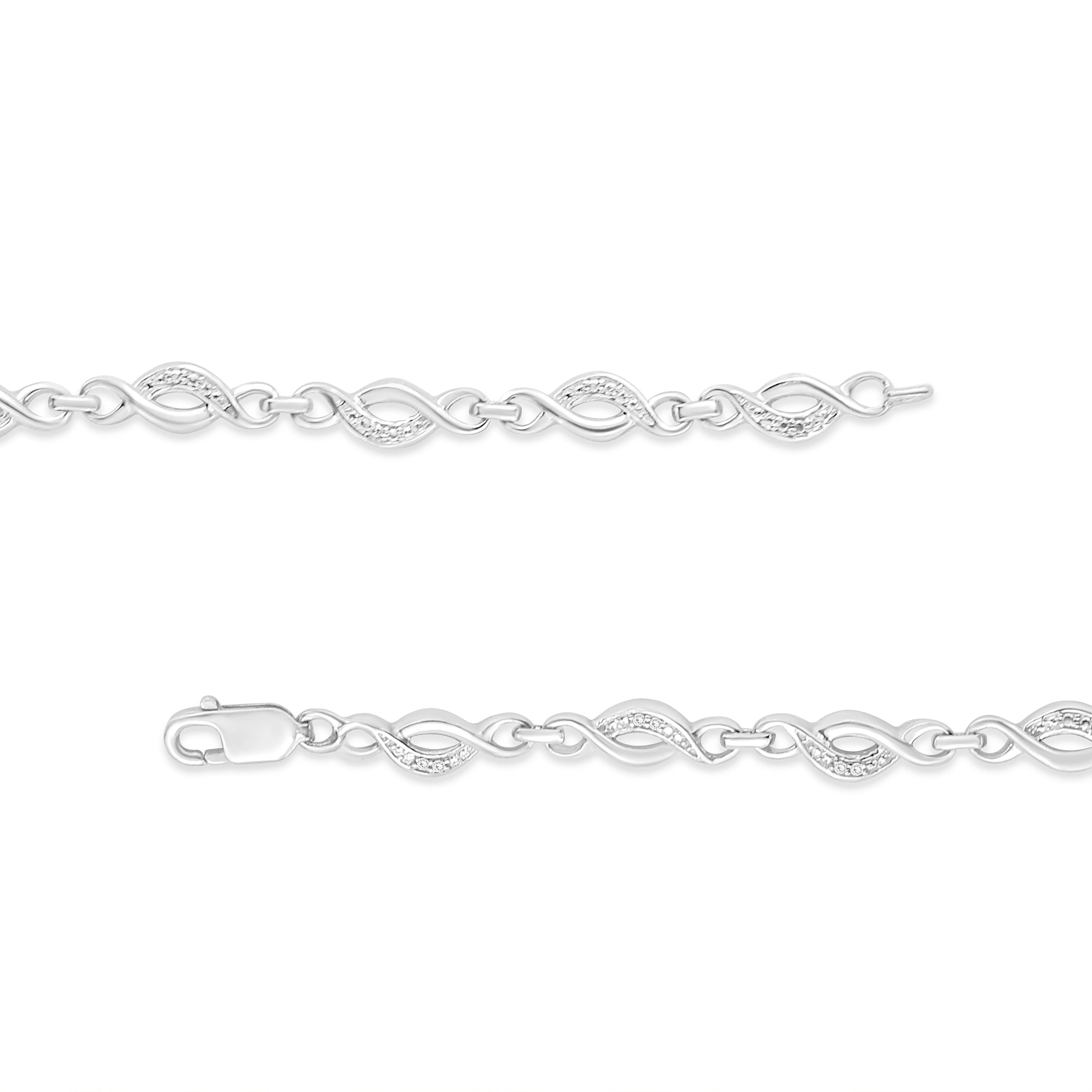 .925 Sterling Silver Prong Set Diamond Accent Curved Spiral Link Bracelet (I-J Color, I3 Clarity) - 7.25" - Image 8