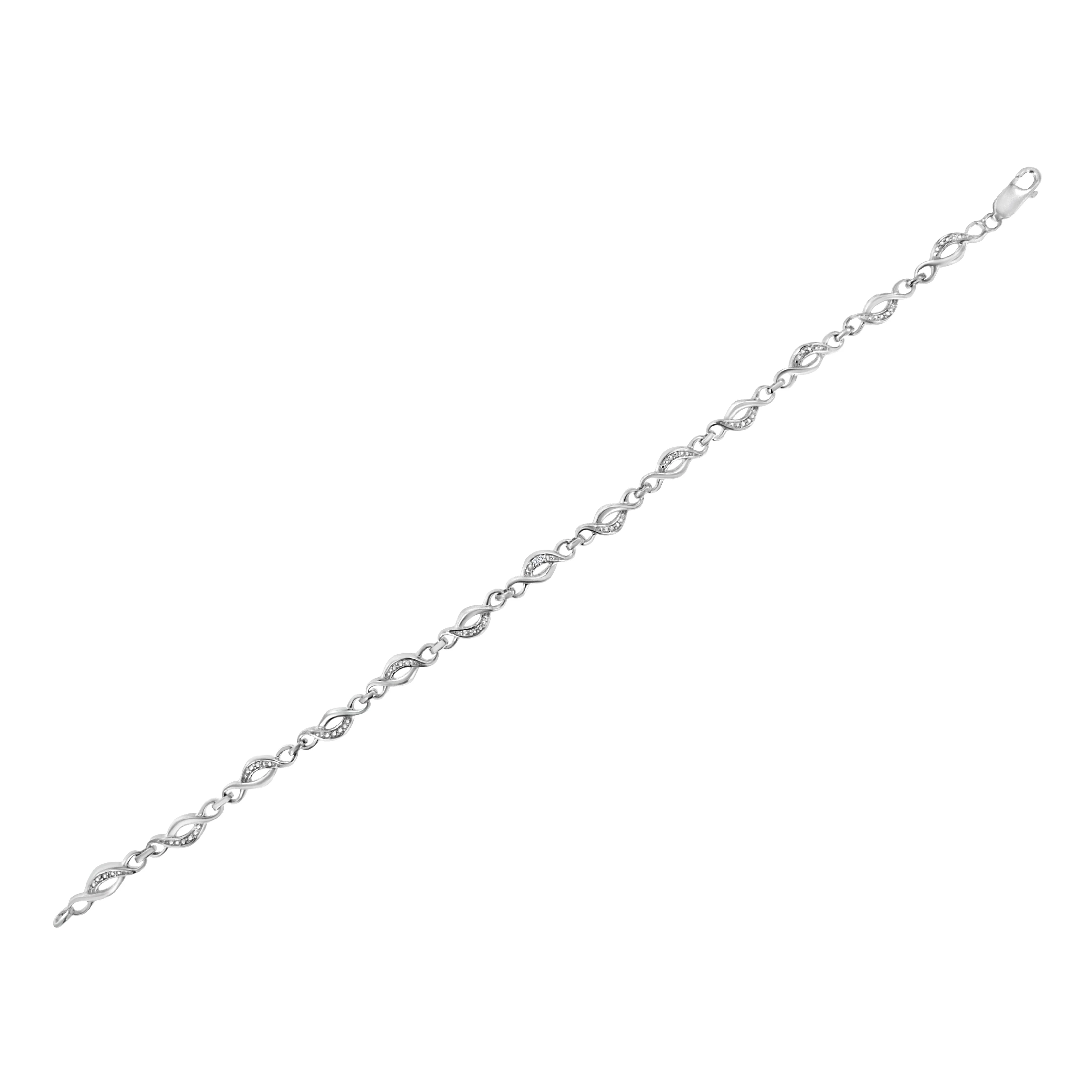 .925 Sterling Silver Prong Set Diamond Accent Curved Spiral Link Bracelet (I-J Color, I3 Clarity) - 7.25" - Image 9