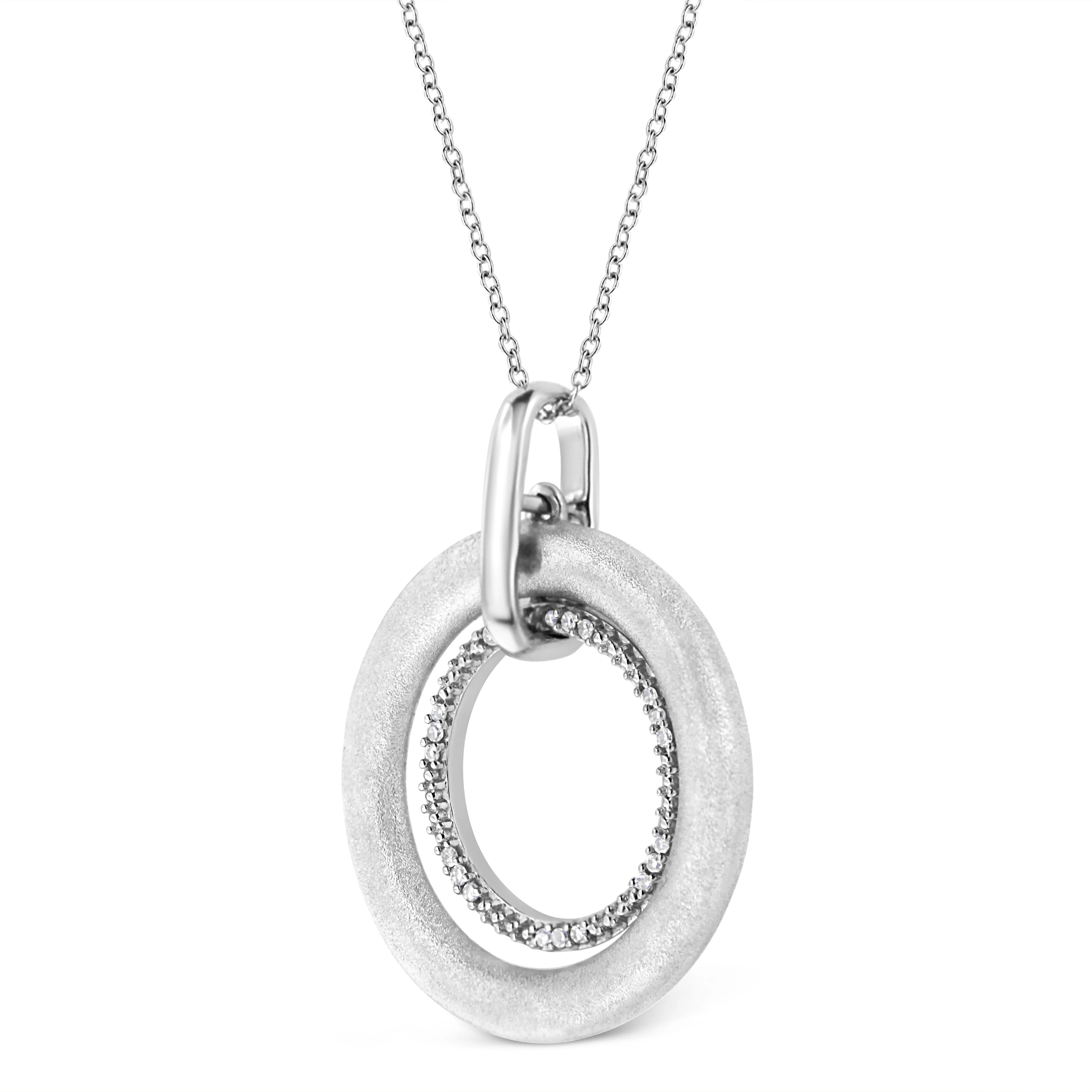 .925 Sterling Silver Prong-Set Diamond Accent Satin Finished Double Circle 18" Pendant Necklace (I-J Color, I1-I2 Clarity) - Image 6